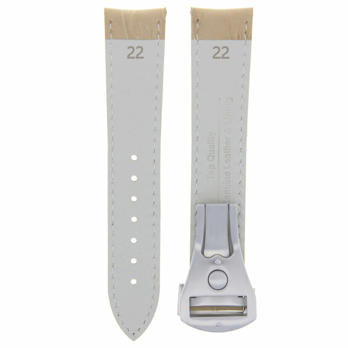 22/18MM LEATHER STRAP BAND DEPLOYMENT CLASP FOR OMEGA PLANET OCEAN BEIGE WS