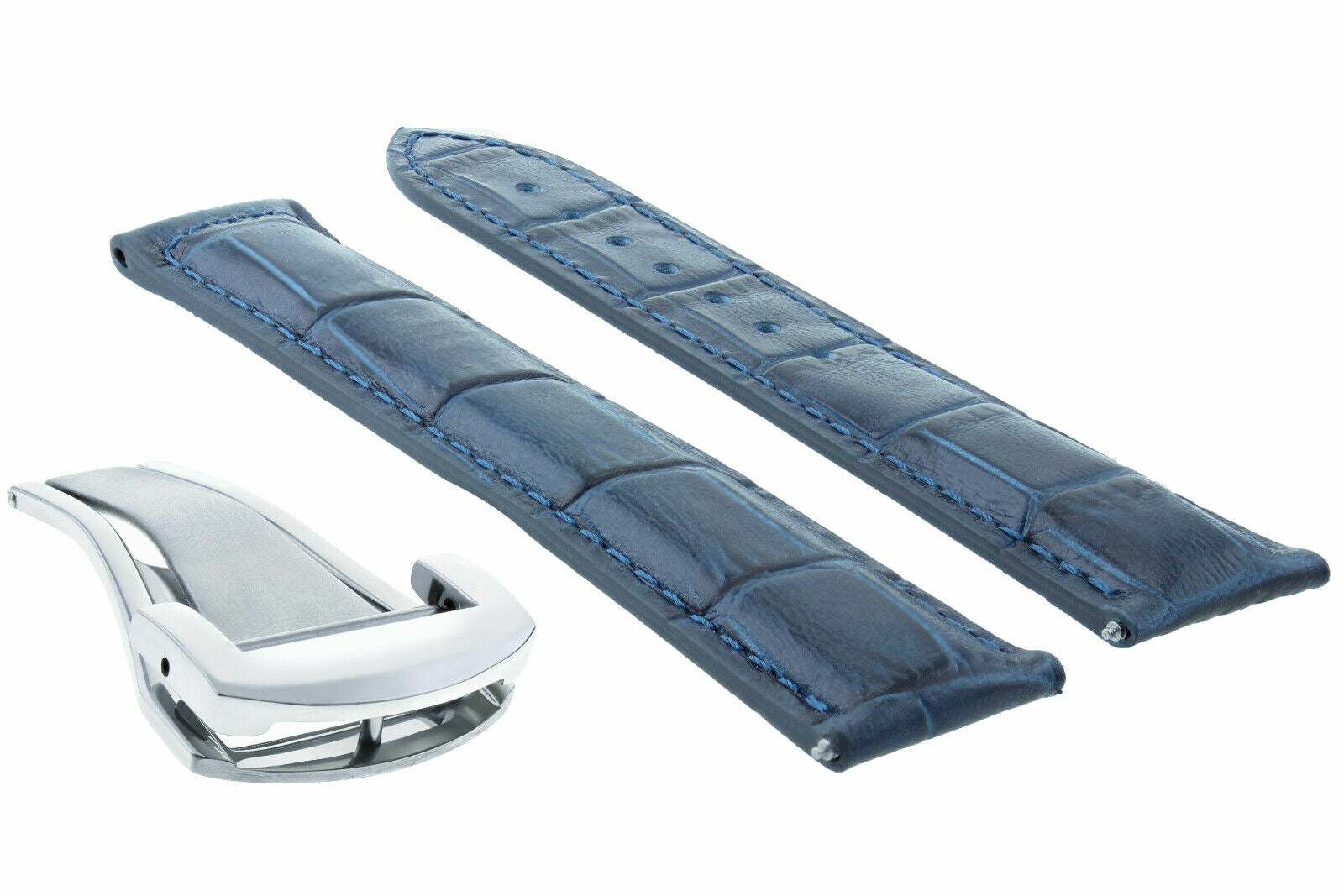 22MM LEATHER STRAP BAND FOR OMEGA SEAMASTER PLANET OCEAN WATCH BUCKLE CLASP BLUE