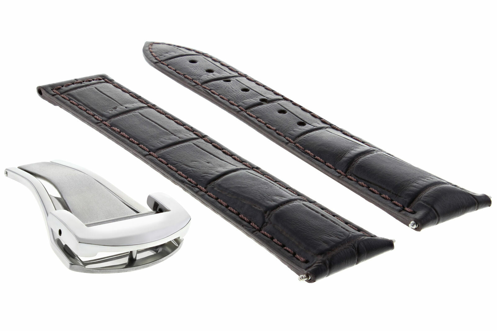 LEATHER BAND STRAP FOR 20MM OMEGA SEAMASTER PLANET DEPLOYMENT CLASP D/BROWN