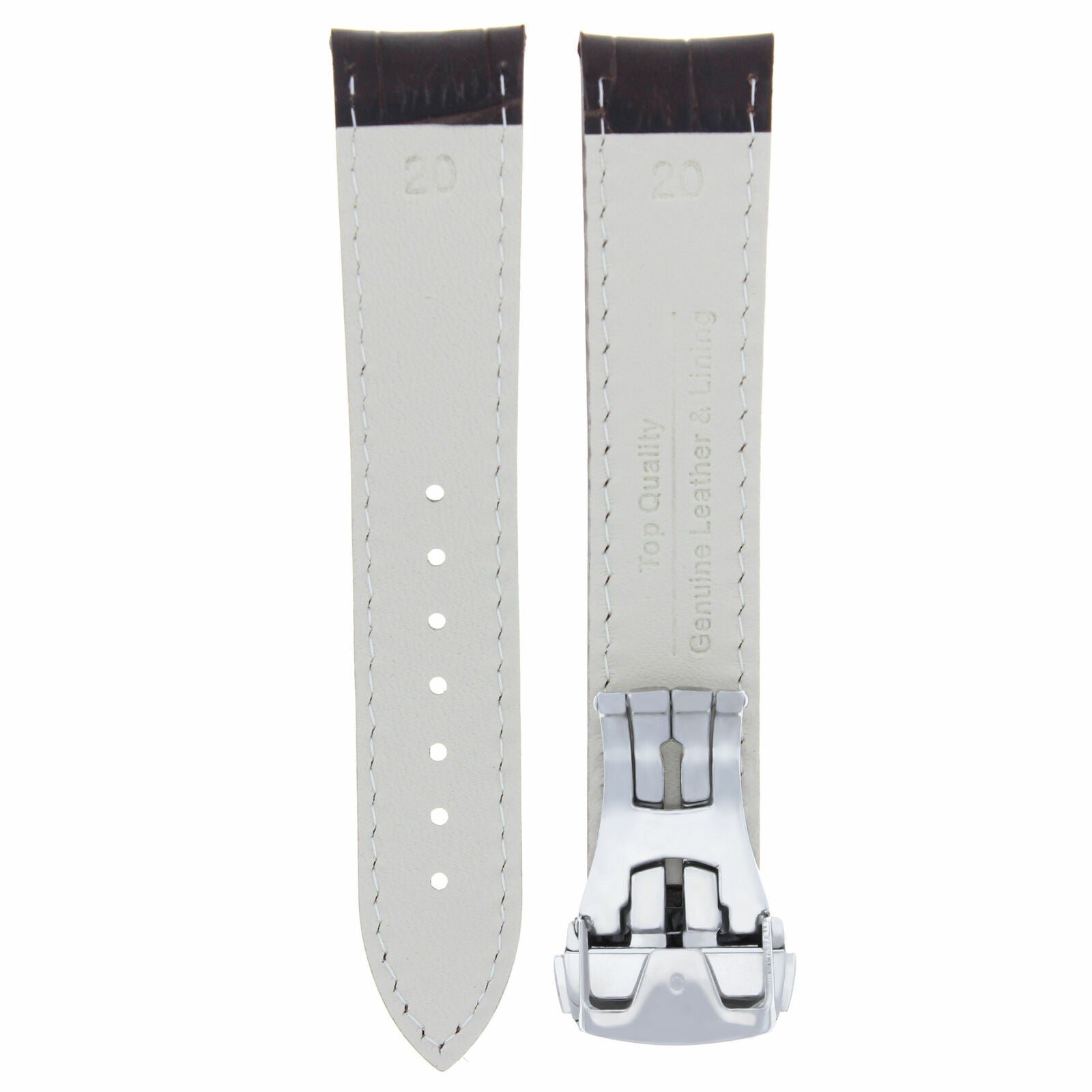 LEATHER BAND STRAP FOR 20MM OMEGA SEAMASTER PLANET DEPLOYMENT CLASP D/BROWN