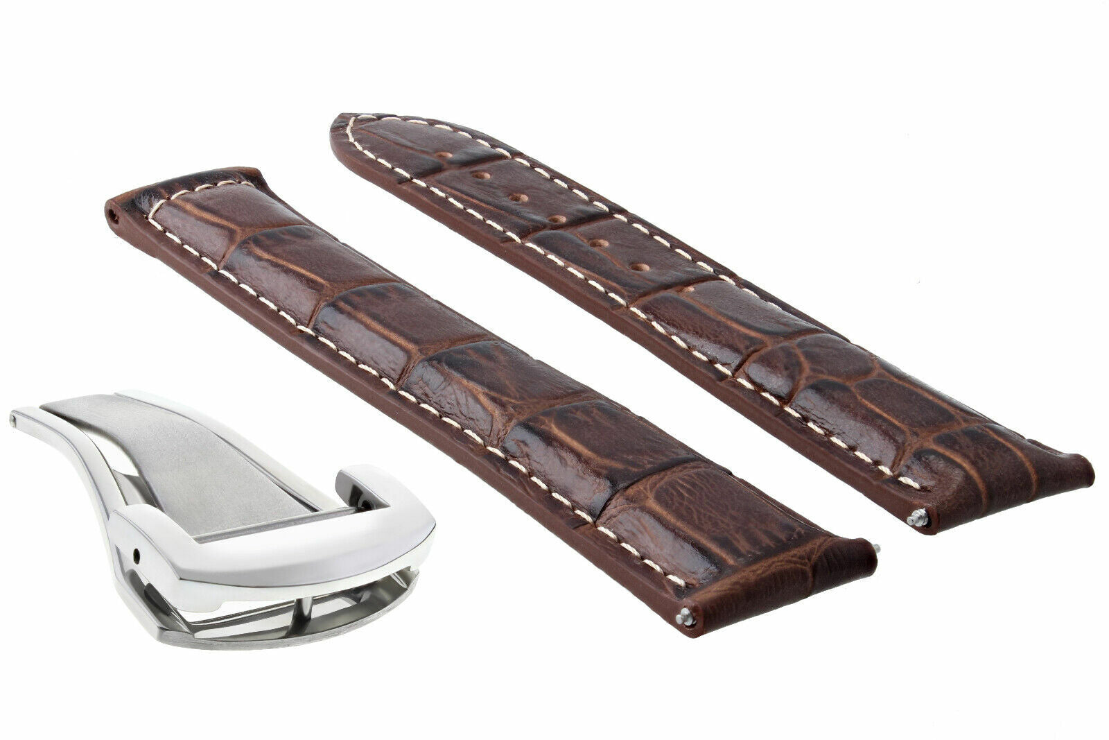 20MM LEATHER STRAP BAND DEPLOY BUCKLE FOR 41MM OMEGA SEAMASTER PLANET L/BROWN WS
