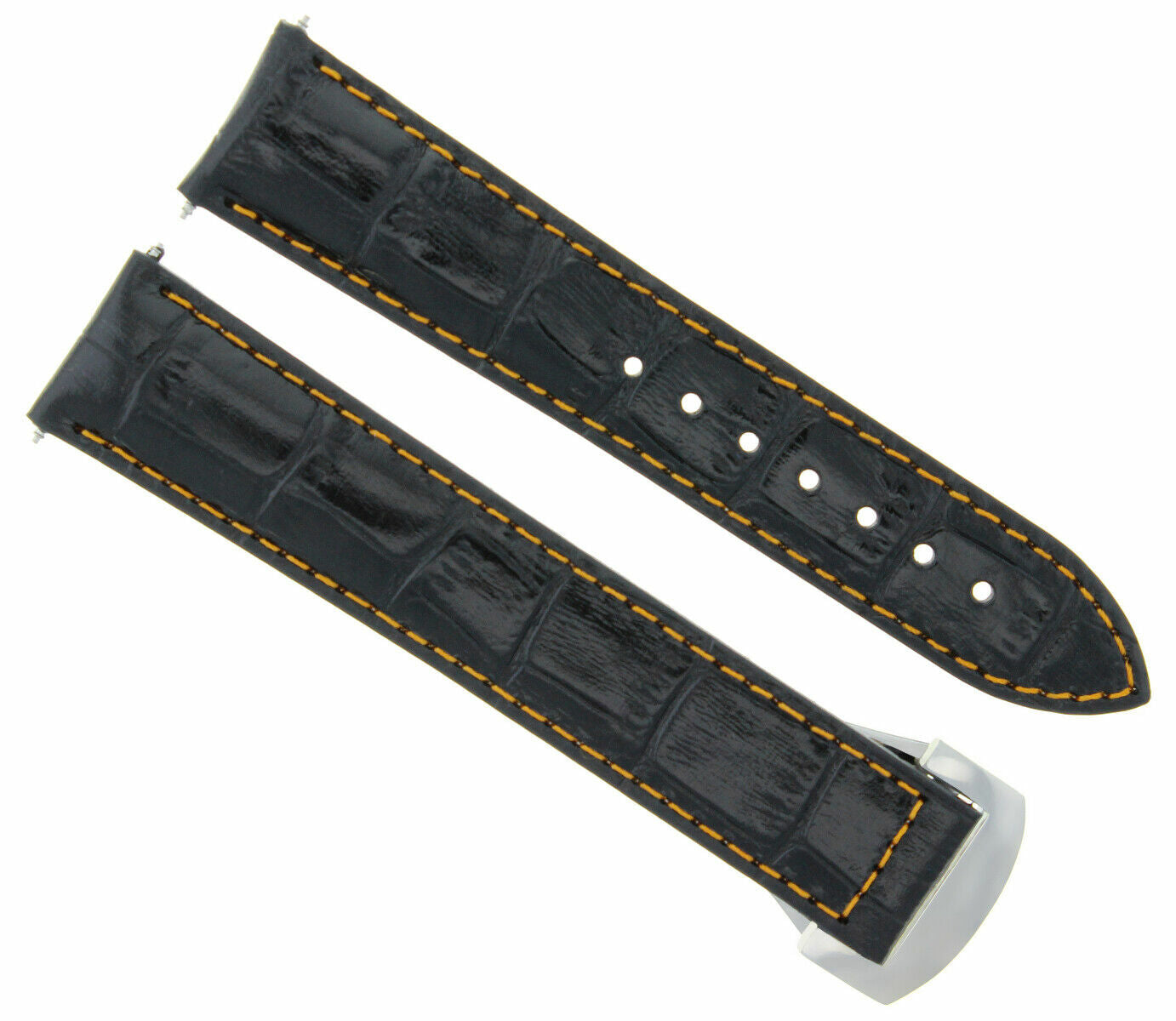 20MM LEATHER STRAP WATCH BAND FOR 41MM OMEGA SEAMASTER + CLASP BLACK ORANGE STIT