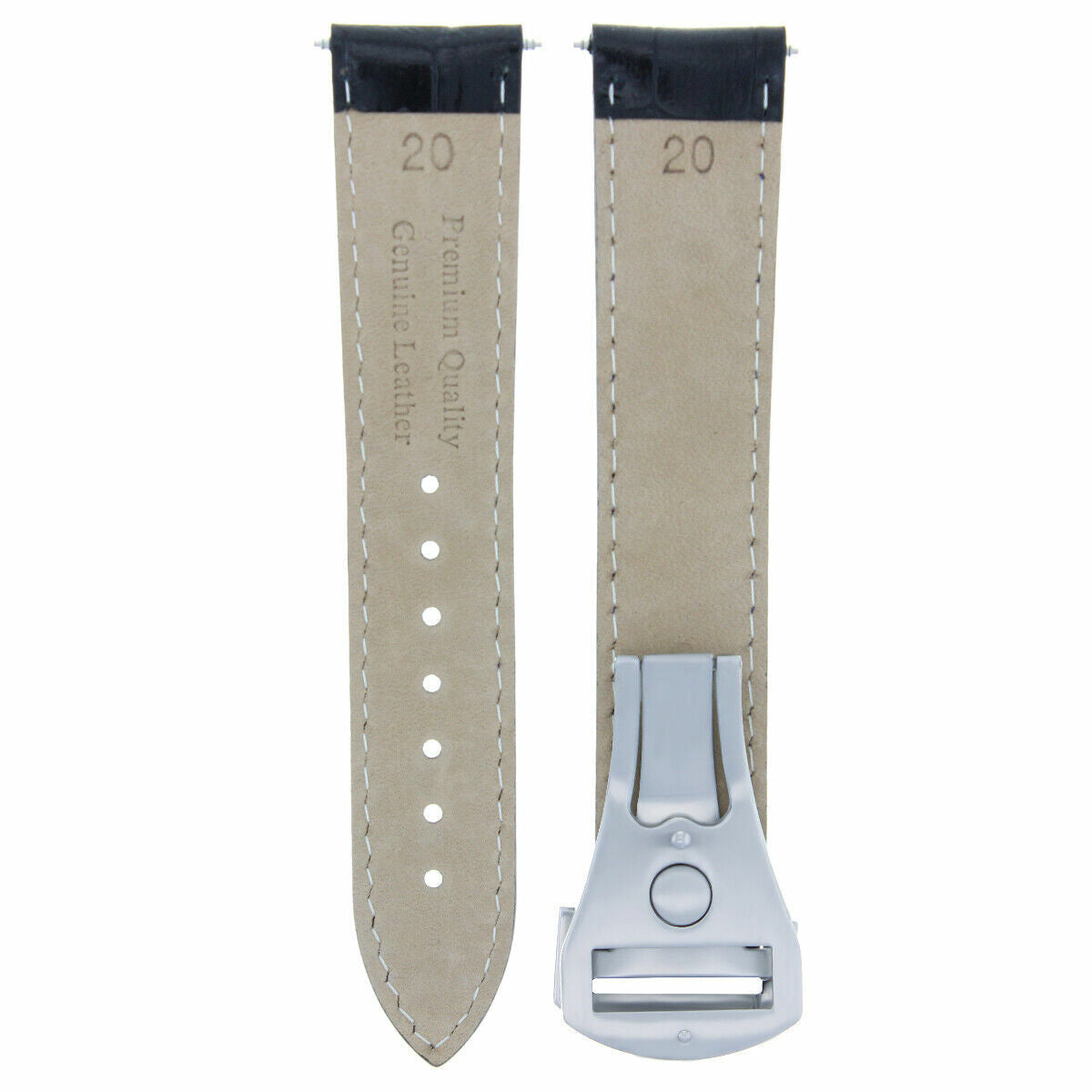 20MM LEATHER STRAP WATCH BAND FOR 41MM OMEGA SEAMASTER + CLASP BLACK ORANGE STIT