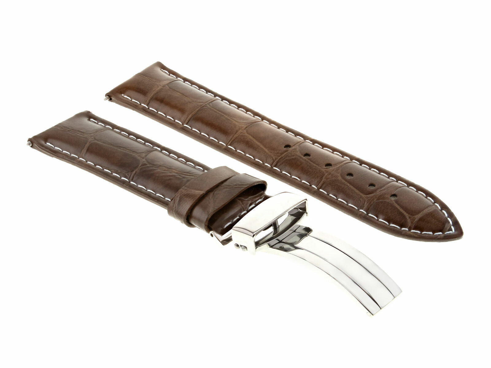 19MM LEATHER WATCH BAND STRAP FOR 34MM ROLEX DATE DEPLOYMENT CLASP L/BROWN WS
