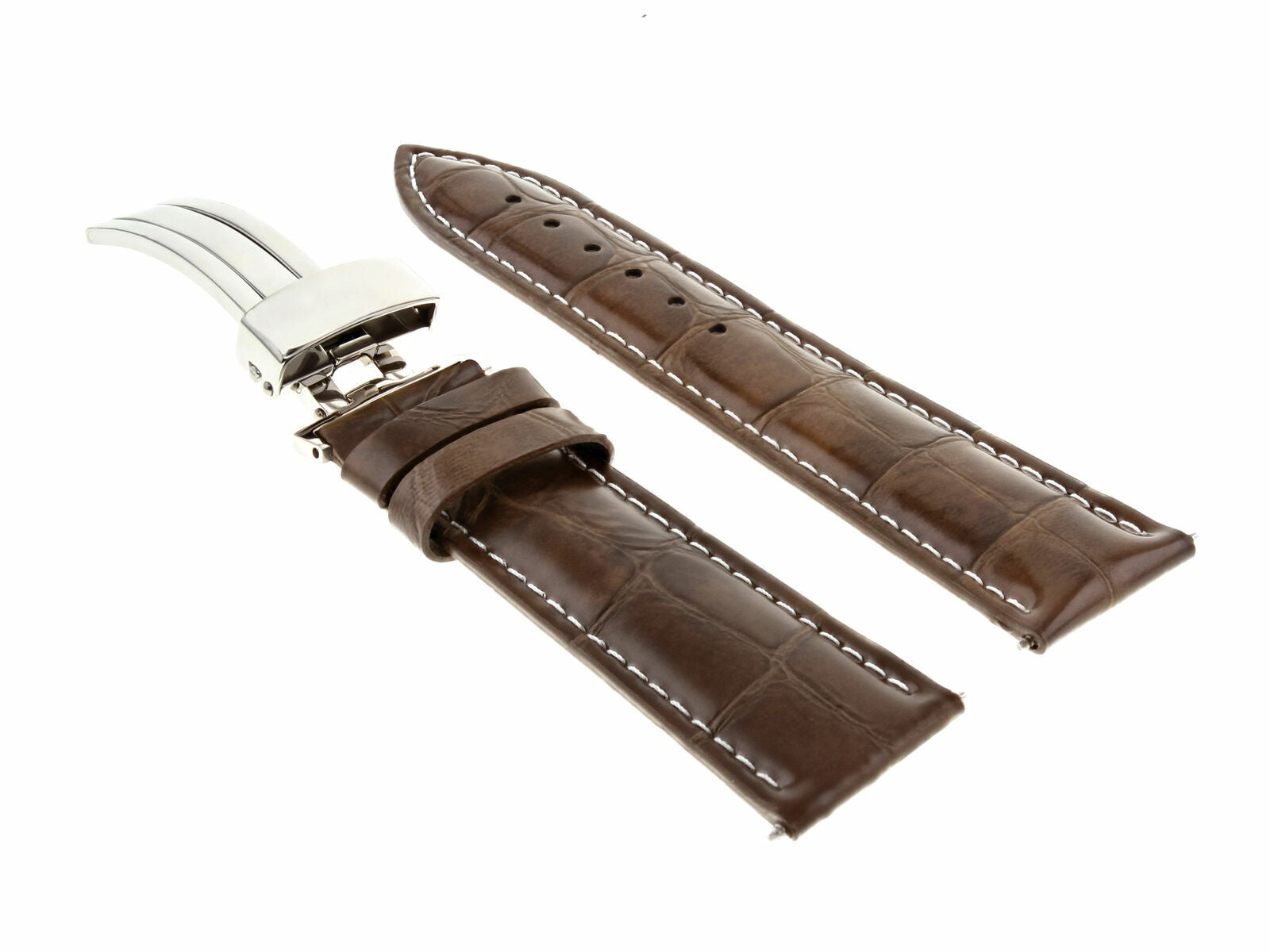 19MM LEATHER WATCH BAND STRAP FOR 34MM ROLEX DATE DEPLOYMENT CLASP L/BROWN WS