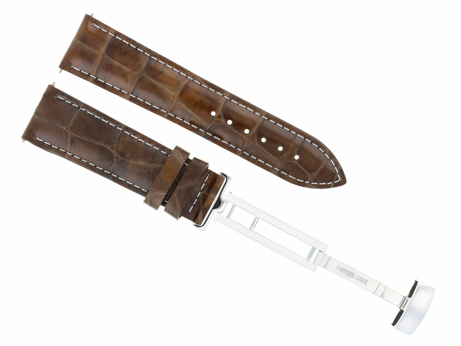19MM LEATHER WATCH BAND STRAP FOR 34MM ROLEX DATE DEPLOYMENT CLASP L/BROWN WS