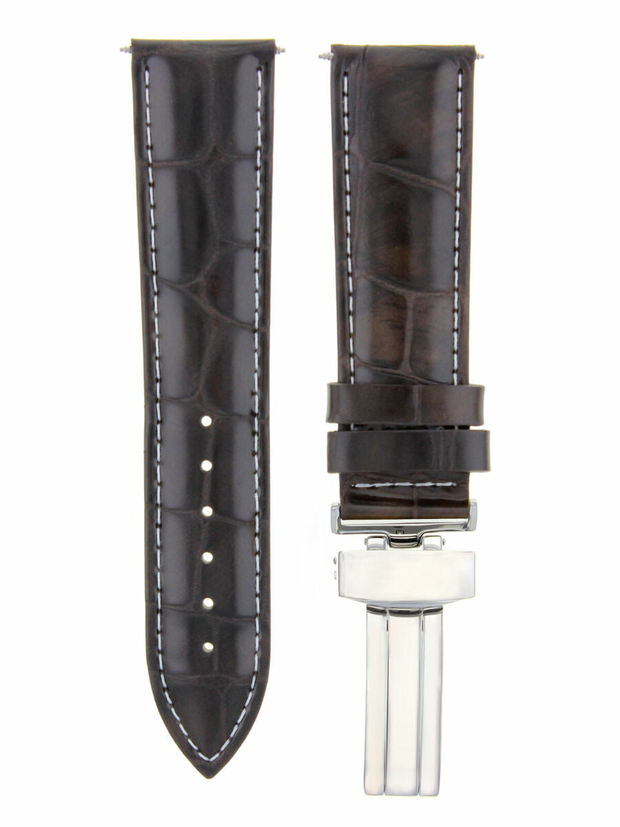 19MM LEATHER WATCH BAND STRAP DEPLOYMENT CLASP FOR ROLEX DATE WATCH D/BROWN WS