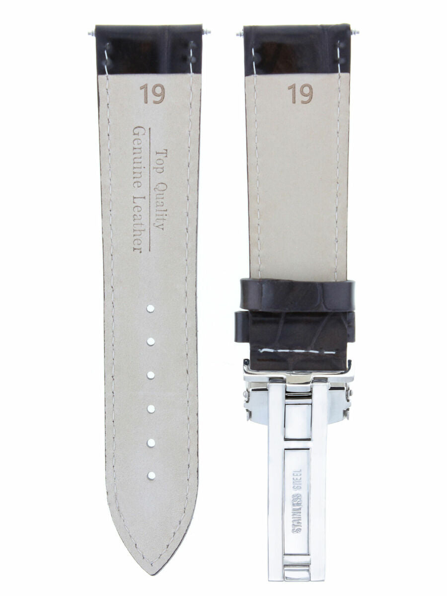 19MM LEATHER WATCH BAND STRAP DEPLOYMENT CLASP FOR ROLEX DATE WATCH D/BROWN WS