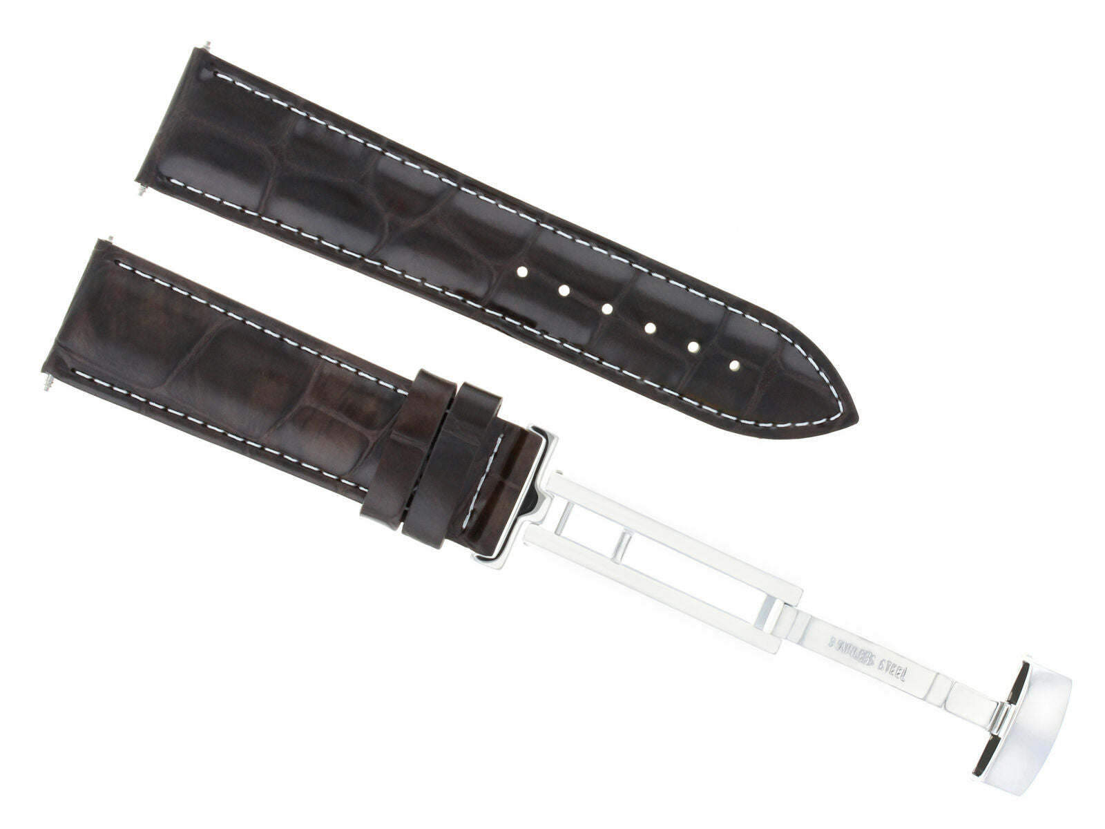 19MM LEATHER WATCH BAND STRAP DEPLOYMENT CLASP FOR ROLEX DATE WATCH D/BROWN WS