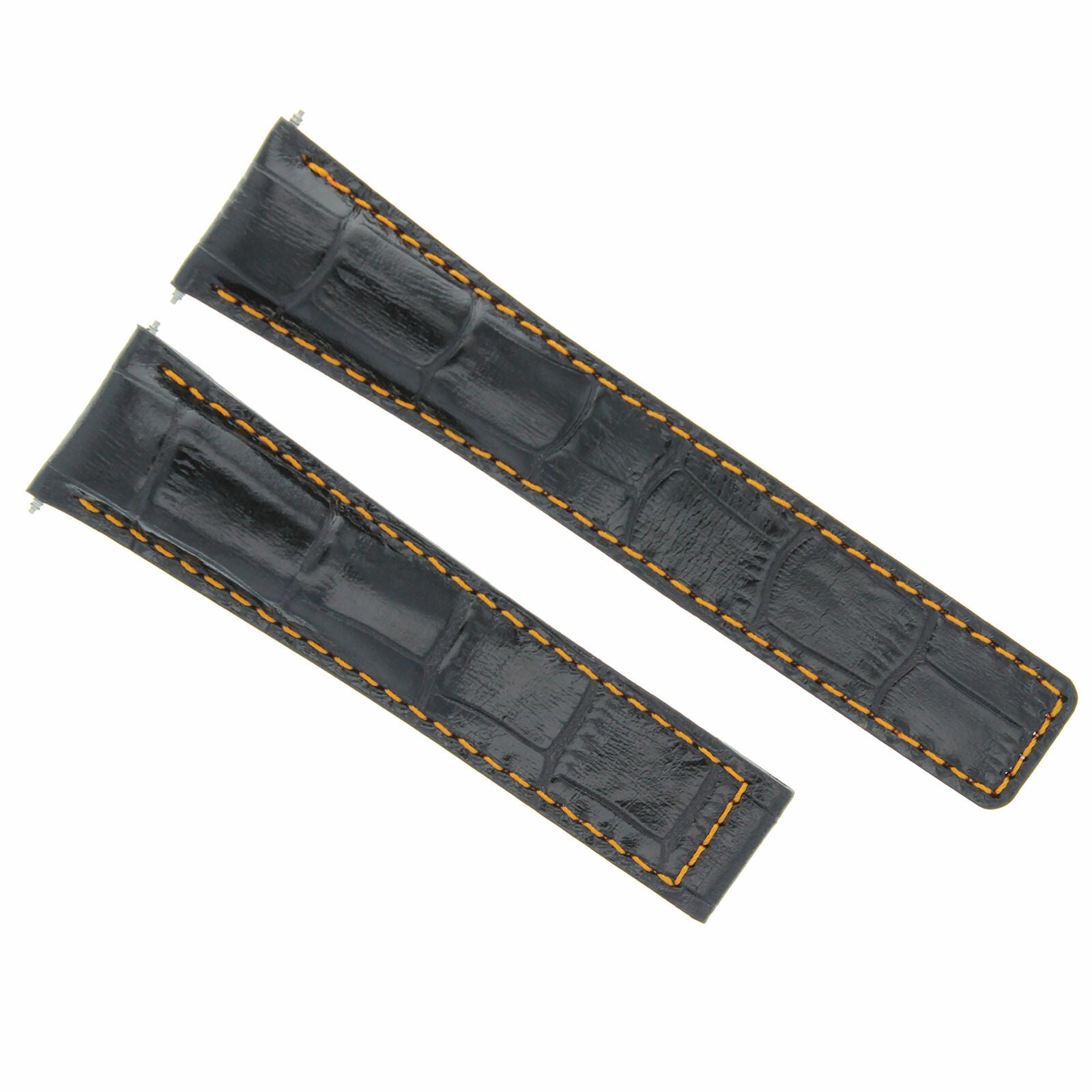 22MM GENUINE LEATHER BAND STRAP DEPLOY CLASP FOR TAG HEUER MONACO BLACK ORANGE