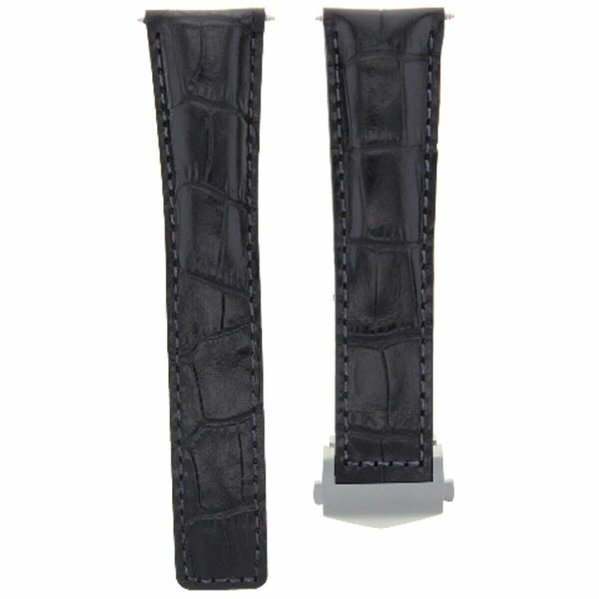 22MM LEATHER WATCH STRAP BAND DEPLOY CLASP FOR TAG HEUER MONACO CALIBRE BLACK