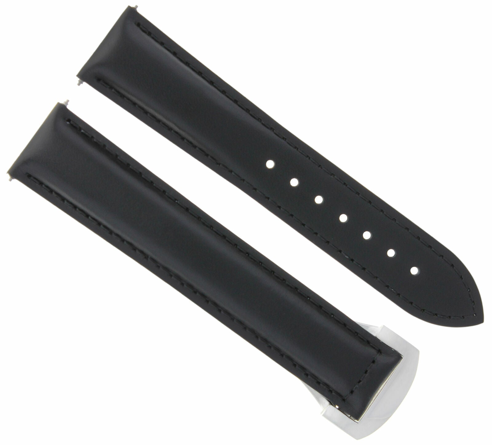 LEATHER WATCH STRAP BAND DEPLOYMENT CLASP FOR 20MM OMEGA SEAMASTER PLANET BLACK