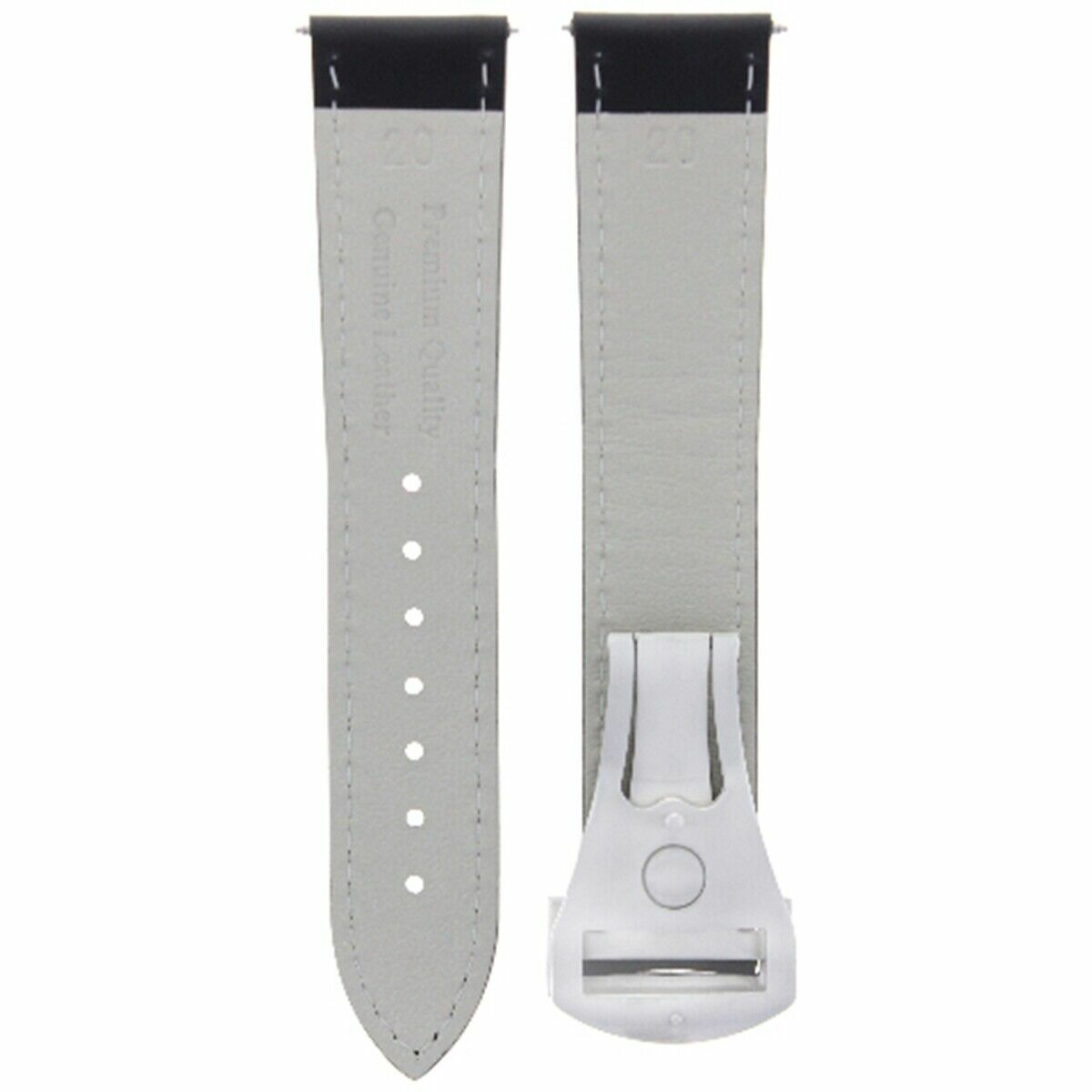 LEATHER WATCH STRAP BAND DEPLOYMENT CLASP FOR 20MM OMEGA SEAMASTER PLANET BLACK