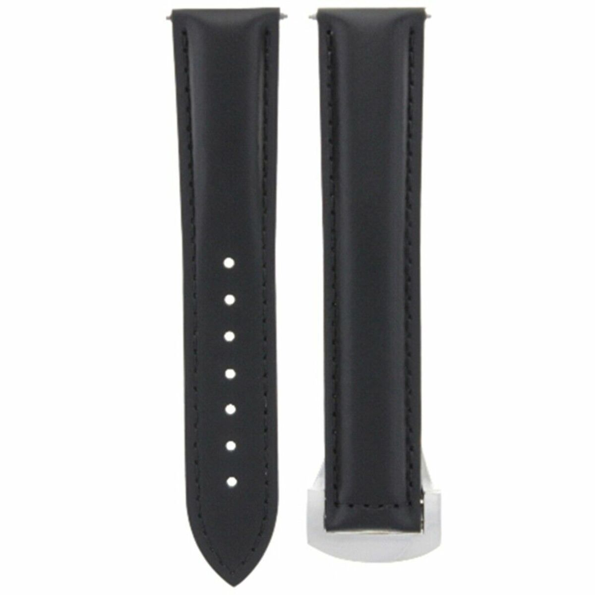 LEATHER WATCH STRAP BAND DEPLOYMENT CLASP FOR 20MM OMEGA SEAMASTER PLANET BLACK