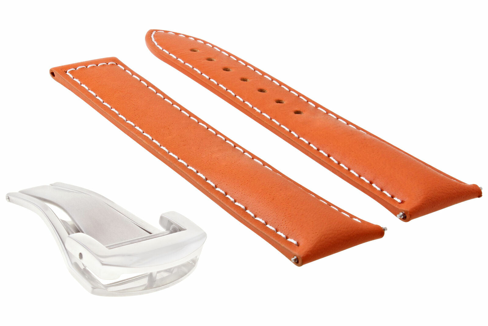 LEATHER STRAP WATCH BAND FOR 20MM OMEGA SEAMASTER DEPLOYMENT CLASP ORANGE WS