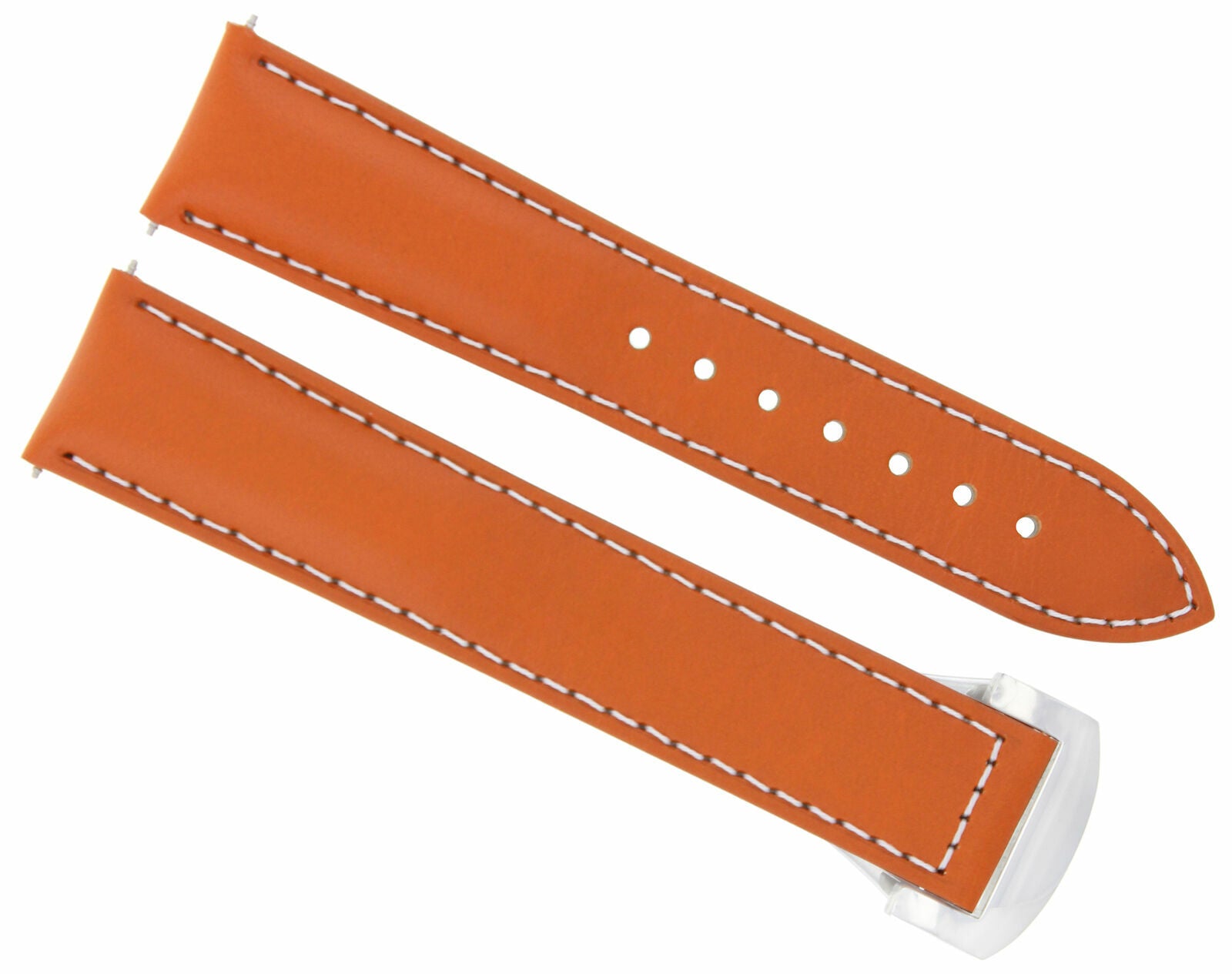 LEATHER STRAP WATCH BAND FOR 20MM OMEGA SEAMASTER DEPLOYMENT CLASP ORANGE WS