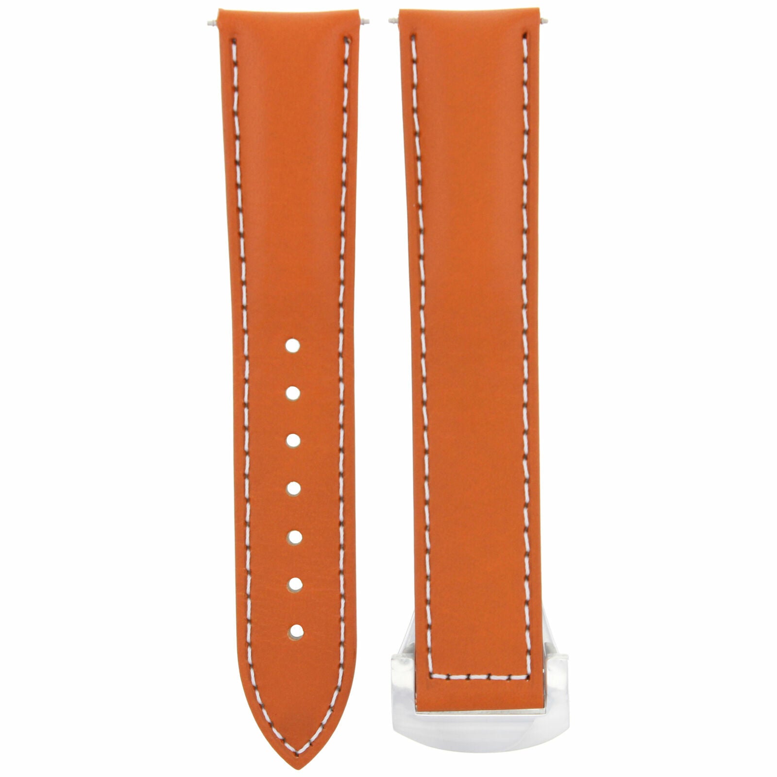 LEATHER STRAP WATCH BAND FOR 20MM OMEGA SEAMASTER DEPLOYMENT CLASP ORANGE WS