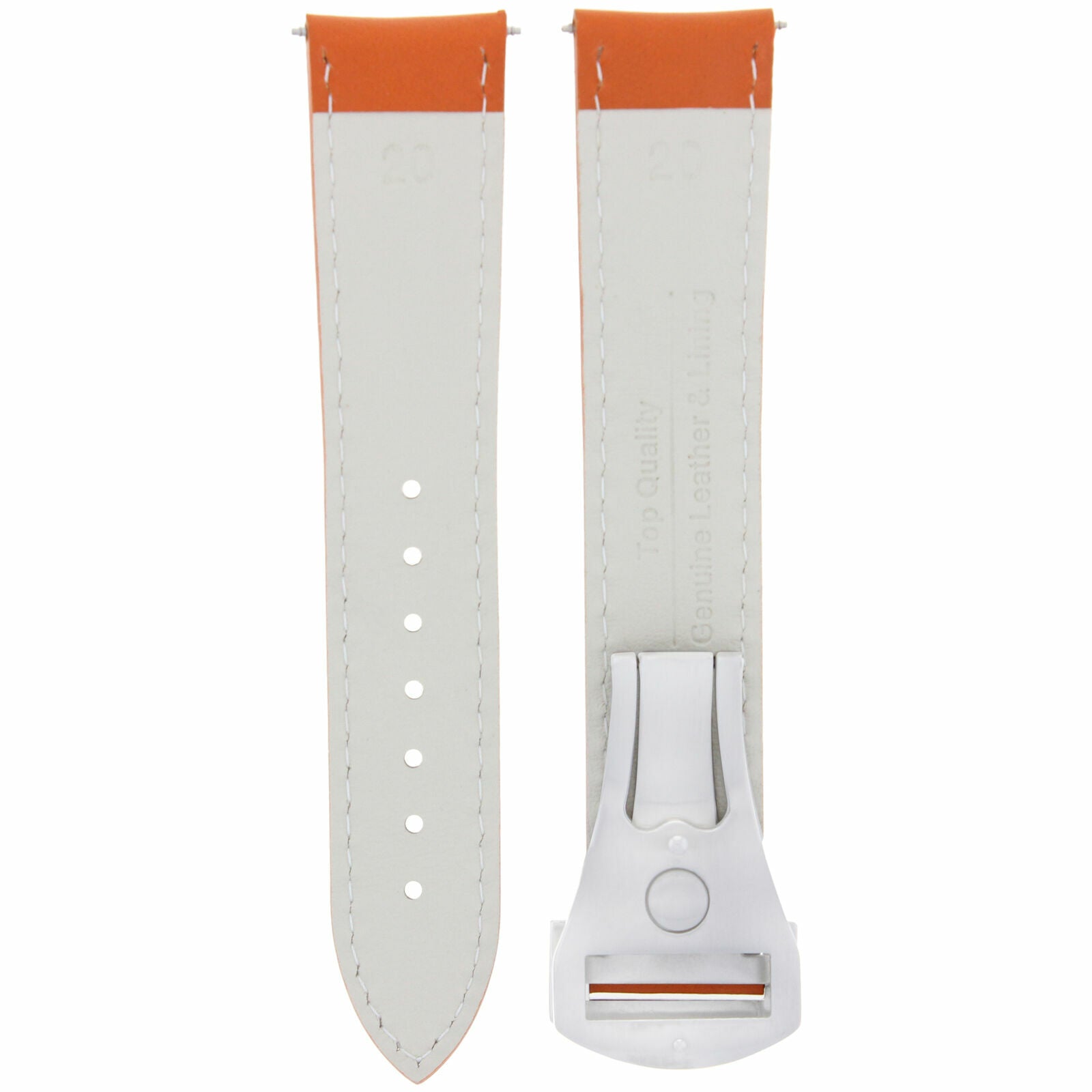 LEATHER STRAP WATCH BAND FOR 20MM OMEGA SEAMASTER DEPLOYMENT CLASP ORANGE WS