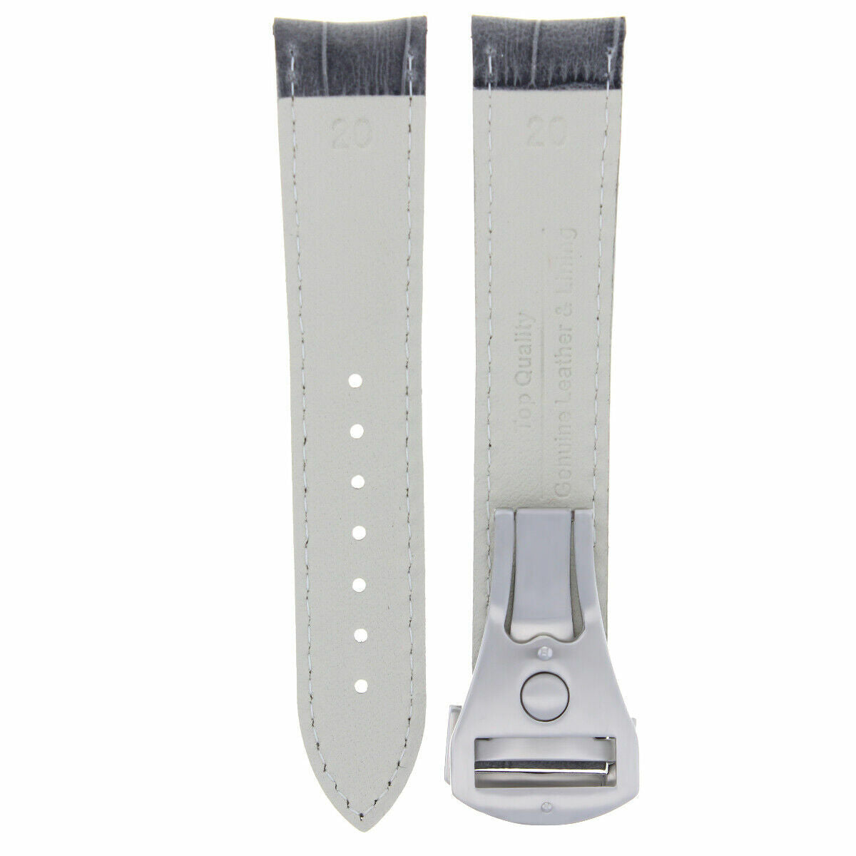 20MM LEATHER STRAP WATCH BAND CLASP FOR OMEGA SEAMASTER PLANET OCEAN WATCH GREY