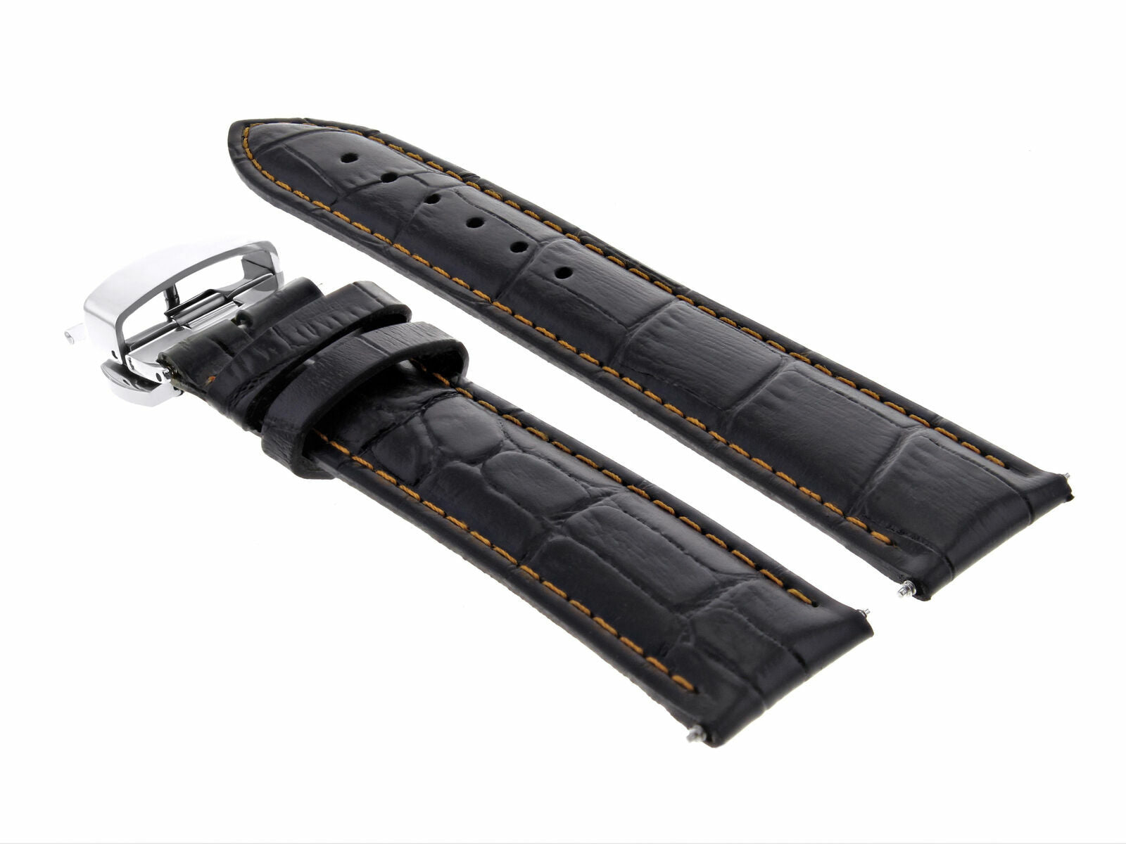 19MM LEATHER STRAP BAND DEPLOYMENT CLASP FOR INVICTA WATCH BLACK ORANGE STITCH