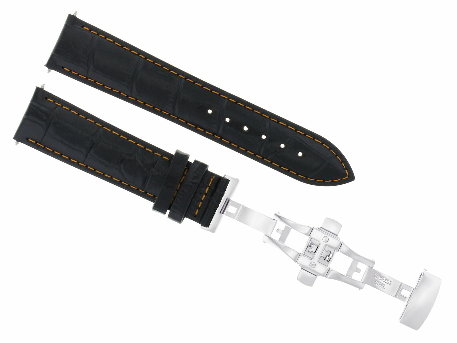 19MM LEATHER STRAP BAND DEPLOYMENT CLASP FOR INVICTA WATCH BLACK ORANGE STITCH