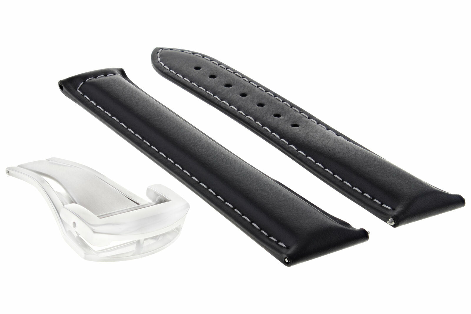 22MM LEATHER BAND STRAP CLASP FOR 45MM OMEGA SEAMASTER PLANET OCEAN WATCH BLACK