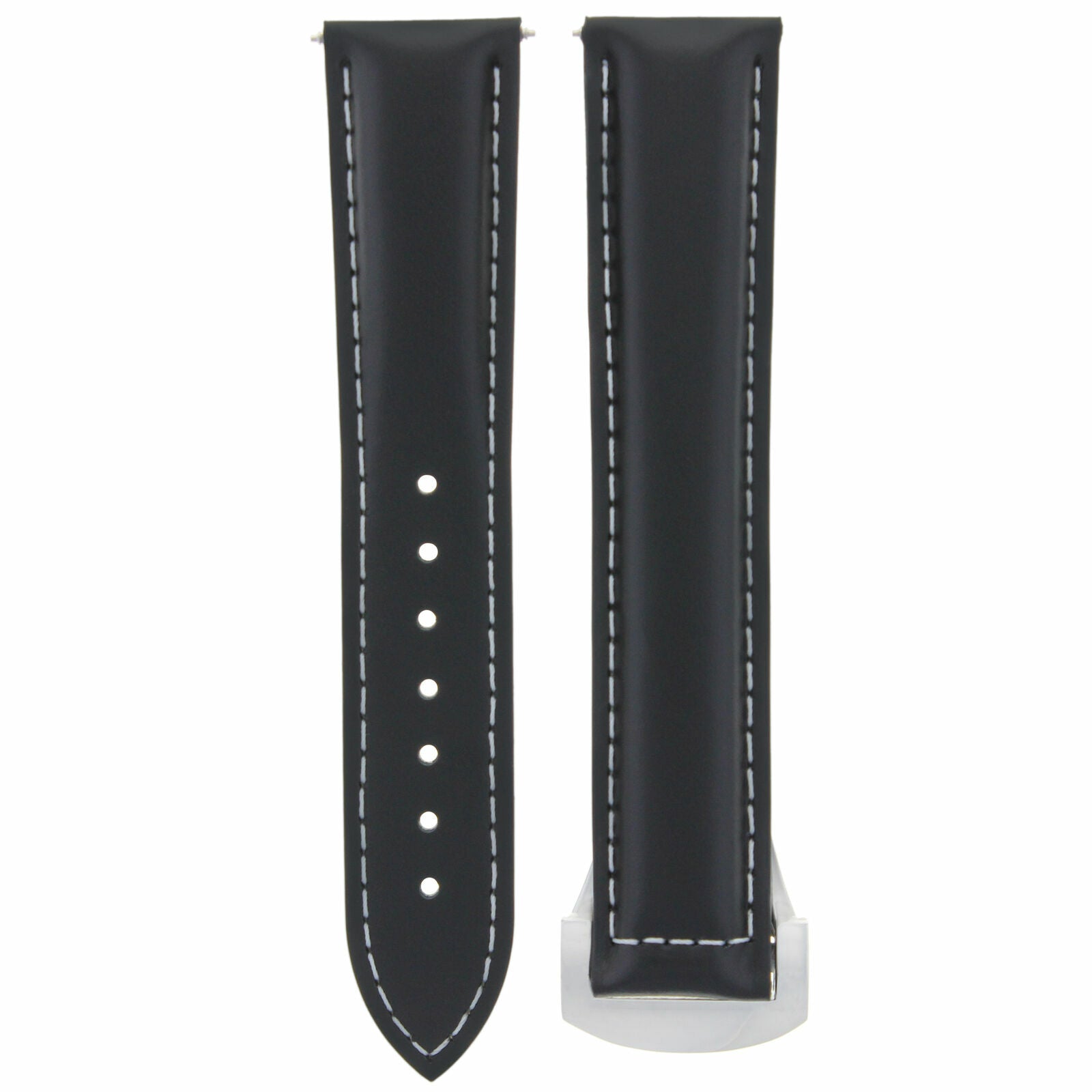 22MM LEATHER BAND STRAP CLASP FOR 45MM OMEGA SEAMASTER PLANET OCEAN WATCH BLACK