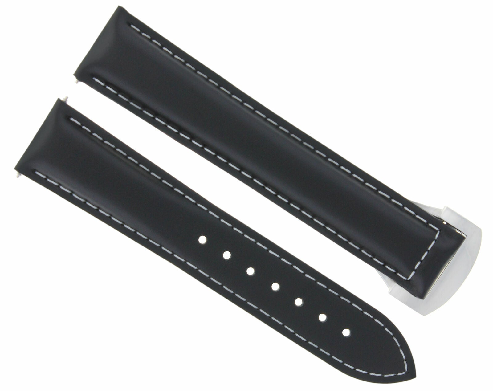 22MM LEATHER BAND STRAP CLASP FOR 45MM OMEGA SEAMASTER PLANET OCEAN WATCH BLACK
