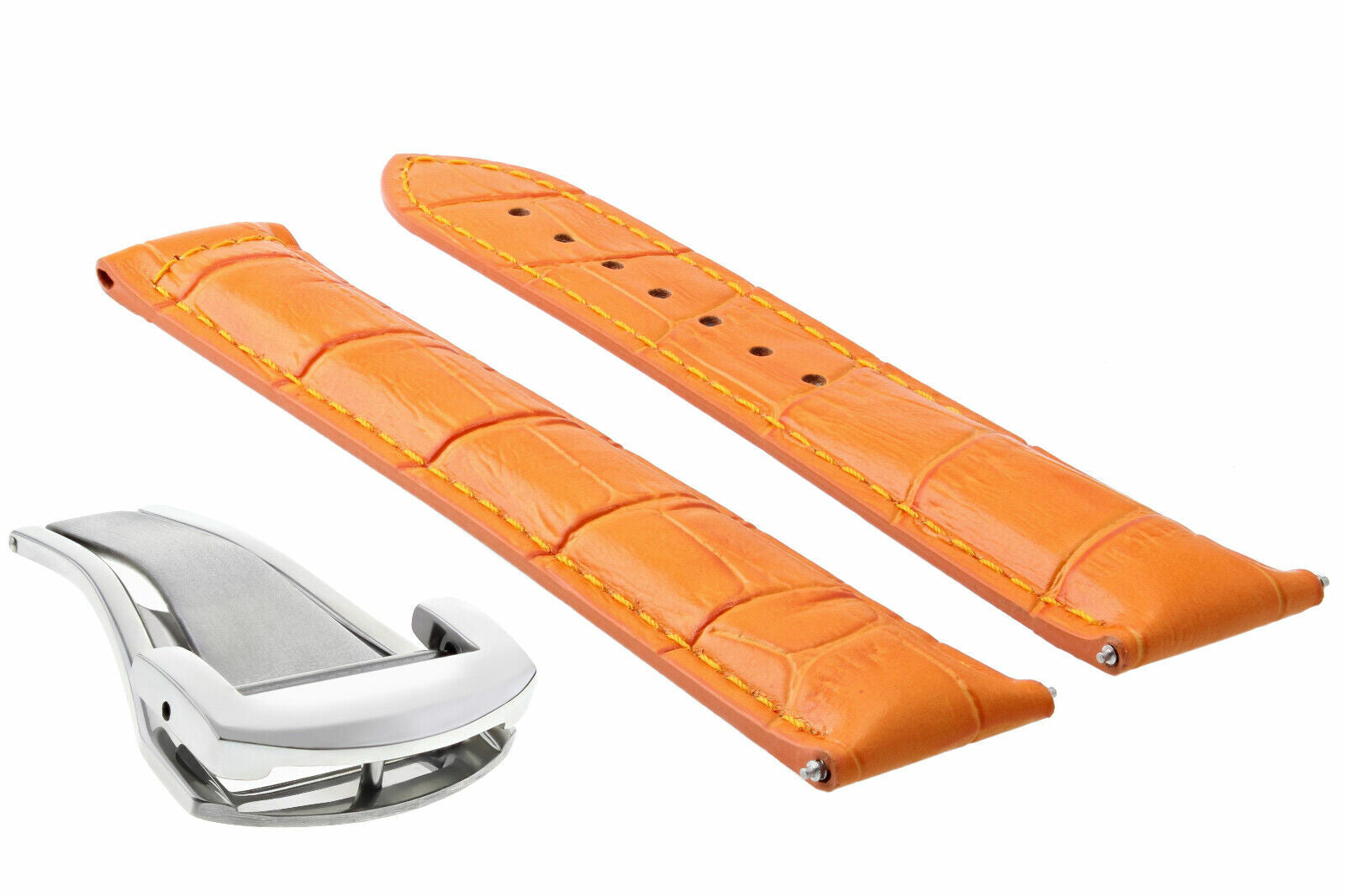 22MM LEATHER STRAP BAND FOR OMEGA SEAMASTER PLANET OCEAN + DEPLOY CLASP ORANGE