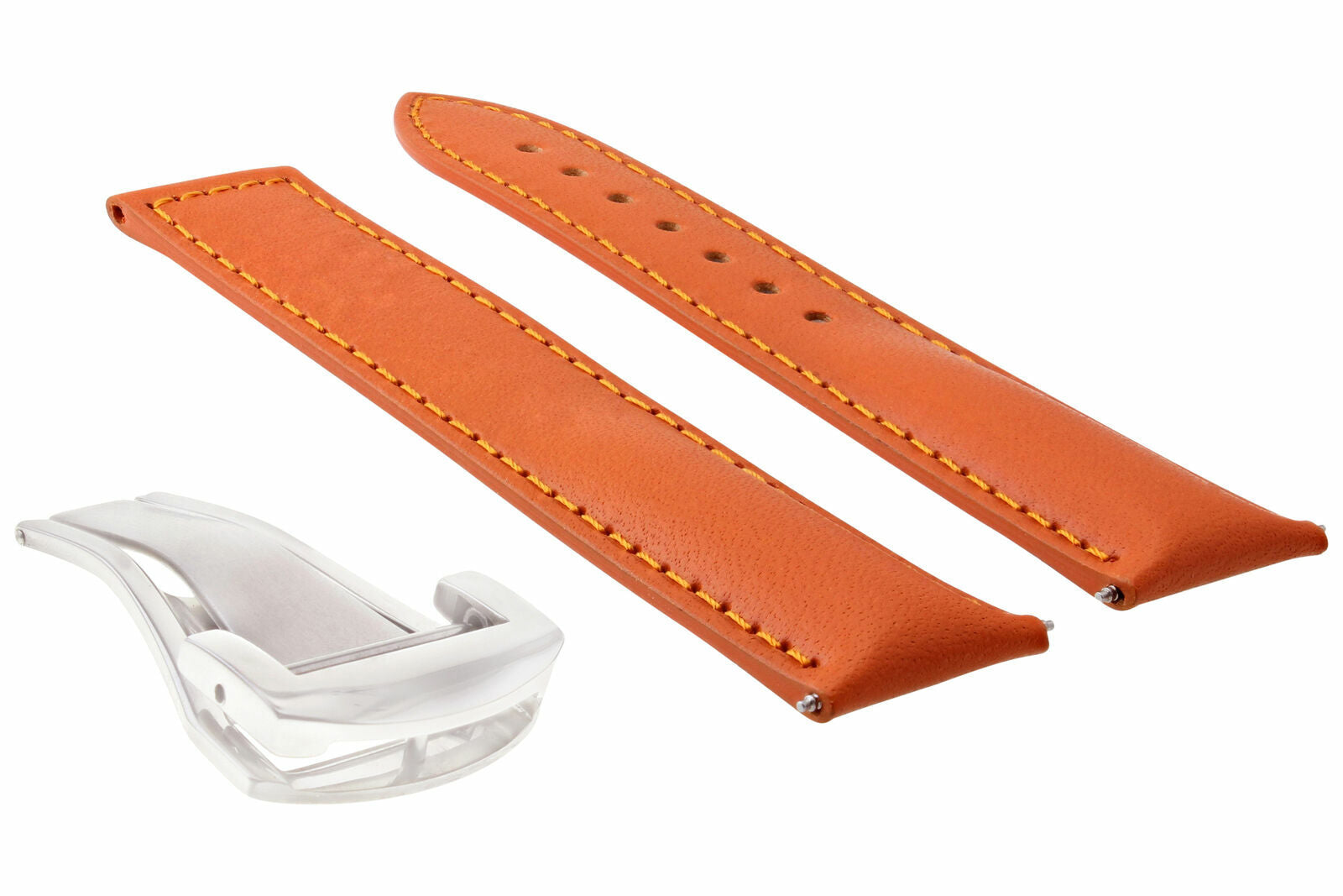DEPLOYMENT LEATHER STRAP BAND CLASP FOR 22/18MM OMEGA PLANET OCEAN ORANGE