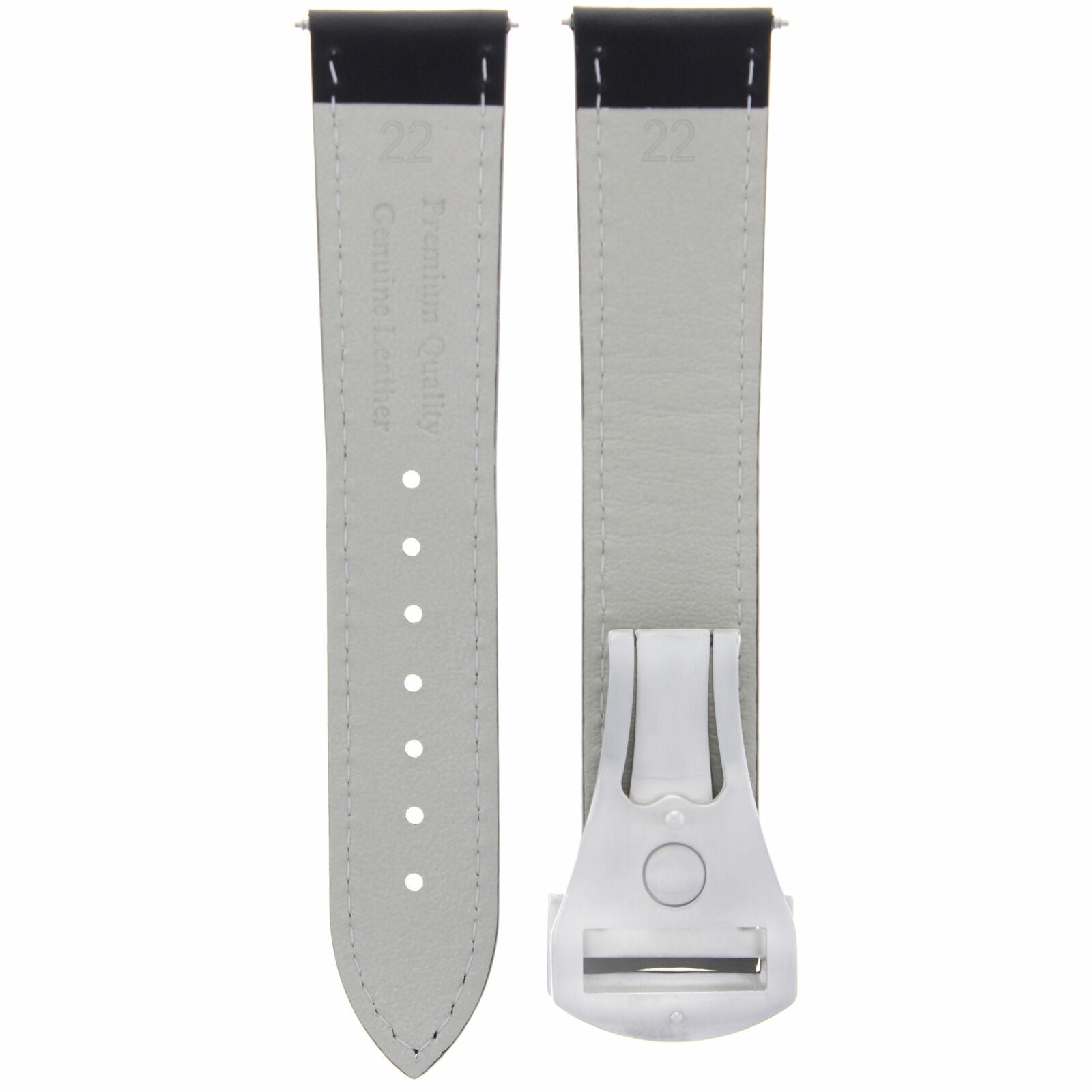 22/18MM LEATHER WATCH STRAP SMOOTH BAND FOR OMEGA PLANET OCEAN WATCH CLASP BLACK