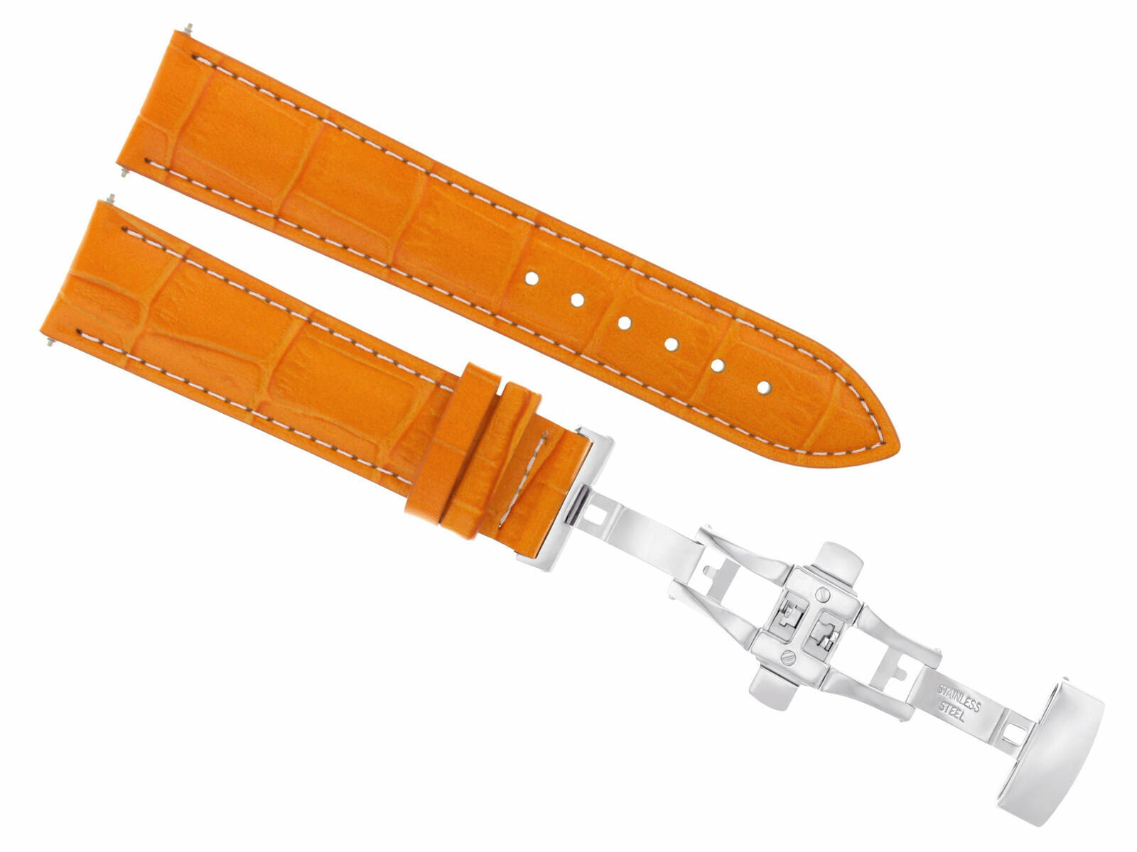 22MM LEATHER WATCH BAND STRAP DEPLOYMENT FOR OMEGA SEAMASTER PLANET ORANGE WS