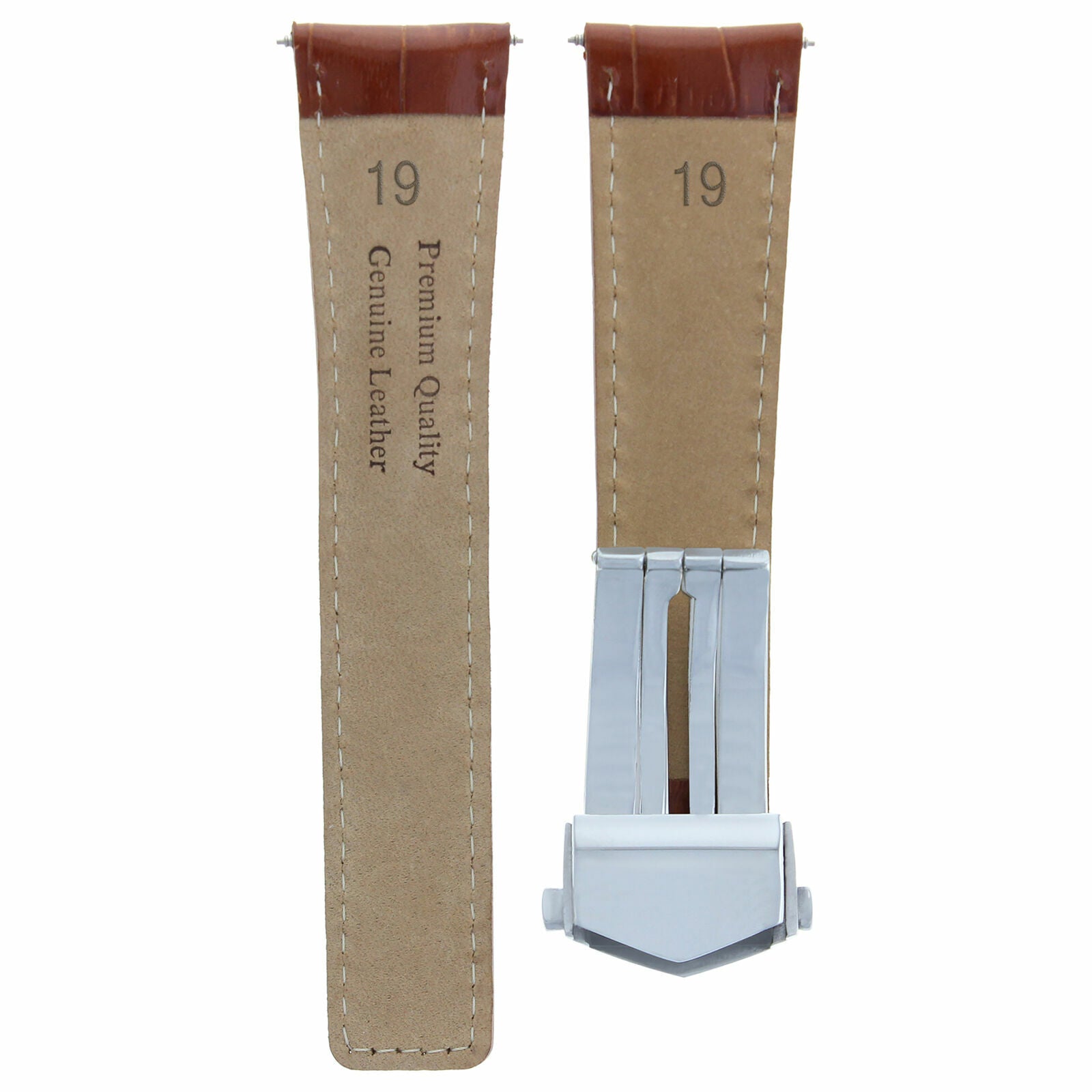 19MM LEATHER WATCH BAND STRAP FOR TAG HEUER CARERRA DEPLOYMENT CLASP LIGHT BROWN