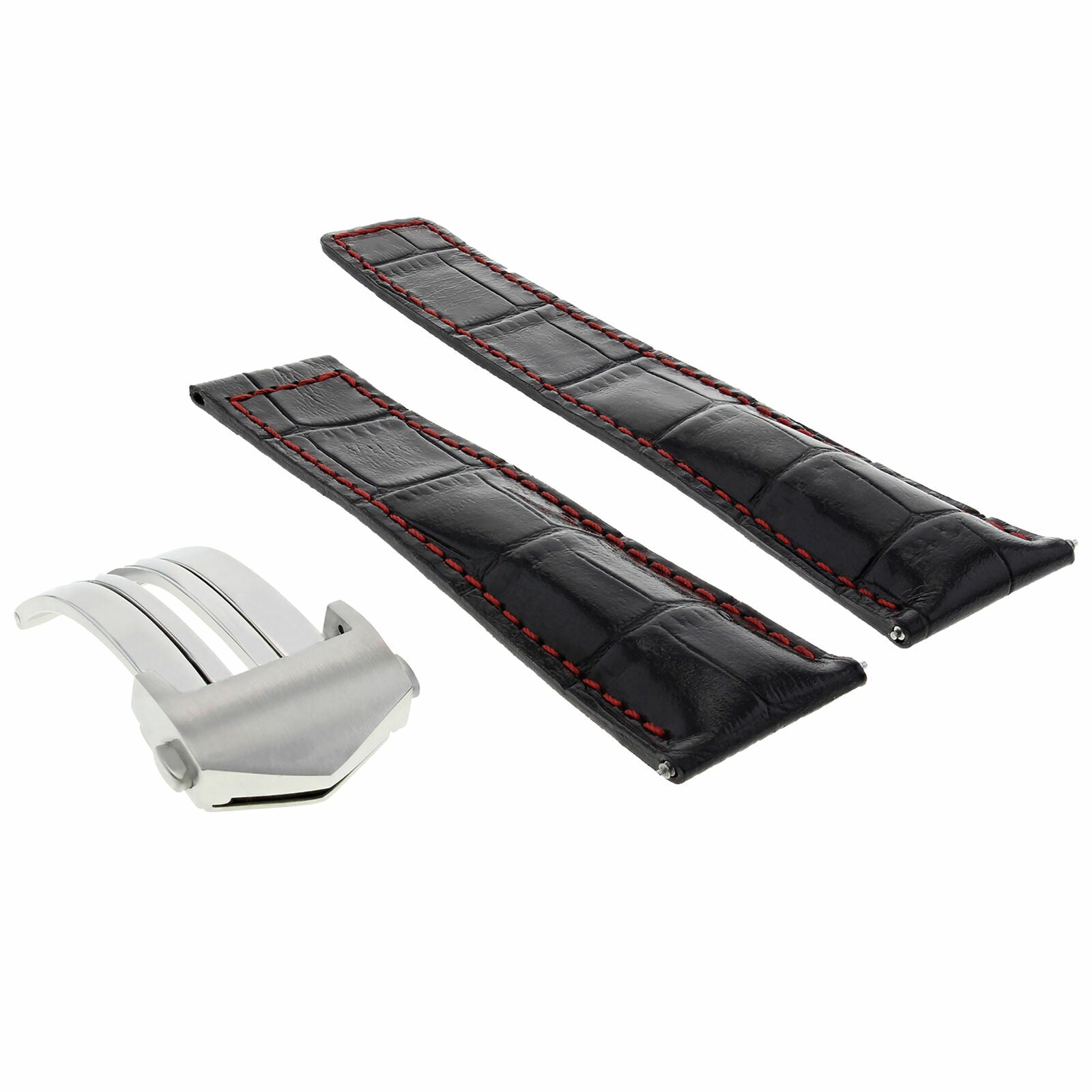 22MM FOR TAG HEUER CARRERA MONACO BAND STRAP RED STITCHING WITH DEPLOYMENT CLASP