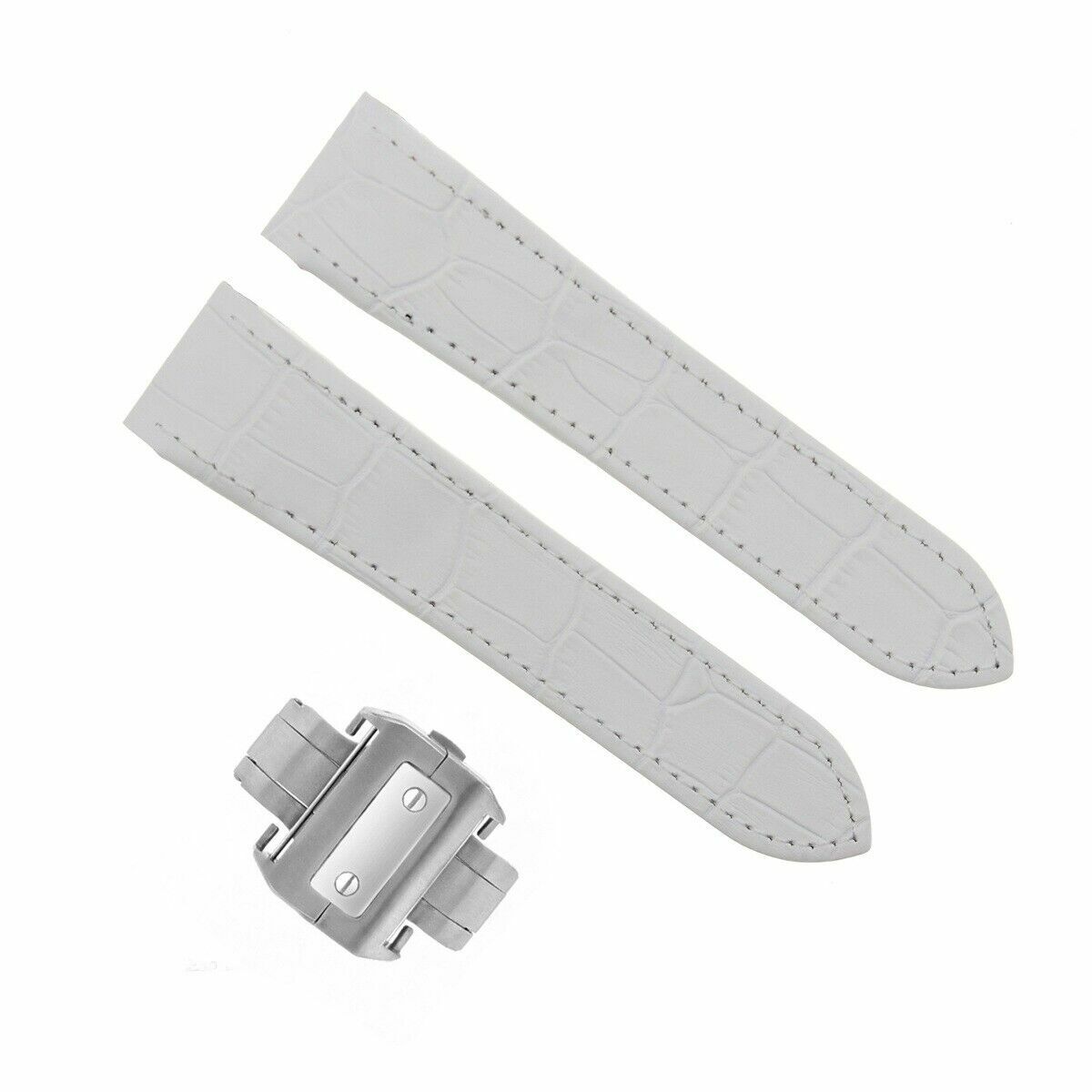 23MM LEATHER STRAP ALLIGATOR BAND FOR 38MM CARTIER SANTOS 100 XL + CLASP WHITE