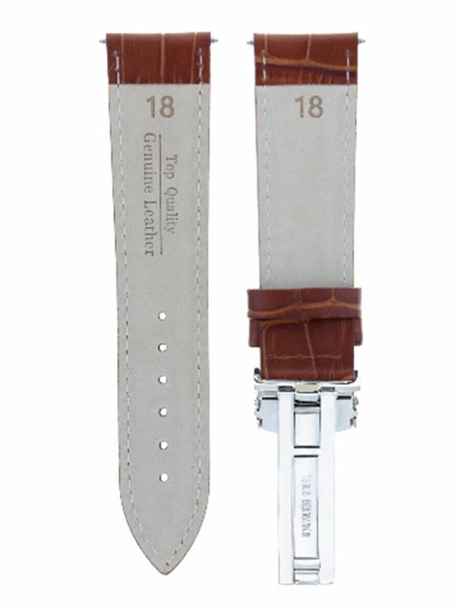 18MM L/BROWN LEATHER WATCH BAND STRAP DEPLOY CLASP FOR VACHERON CONSTANTIN #1A