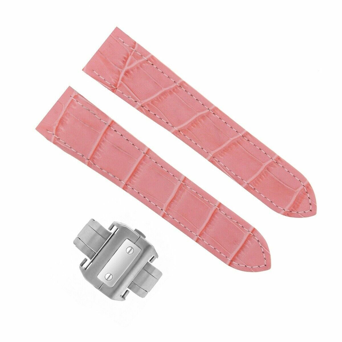 23MM LEATHER WATCH BAND FOR 38MM CARTIER SANTOS 100 XL W20073X8 CLASP PEARL PINK