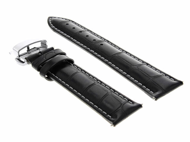 18MM BLACK WS LEATHER WATCH BAND STRAP DEPLOY CLASP FOR VACHERON CONSTANTIN 3B
