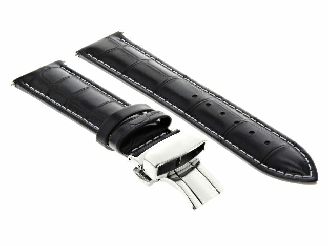 18MM BLACK WS LEATHER WATCH BAND STRAP DEPLOY CLASP FOR VACHERON CONSTANTIN 3B