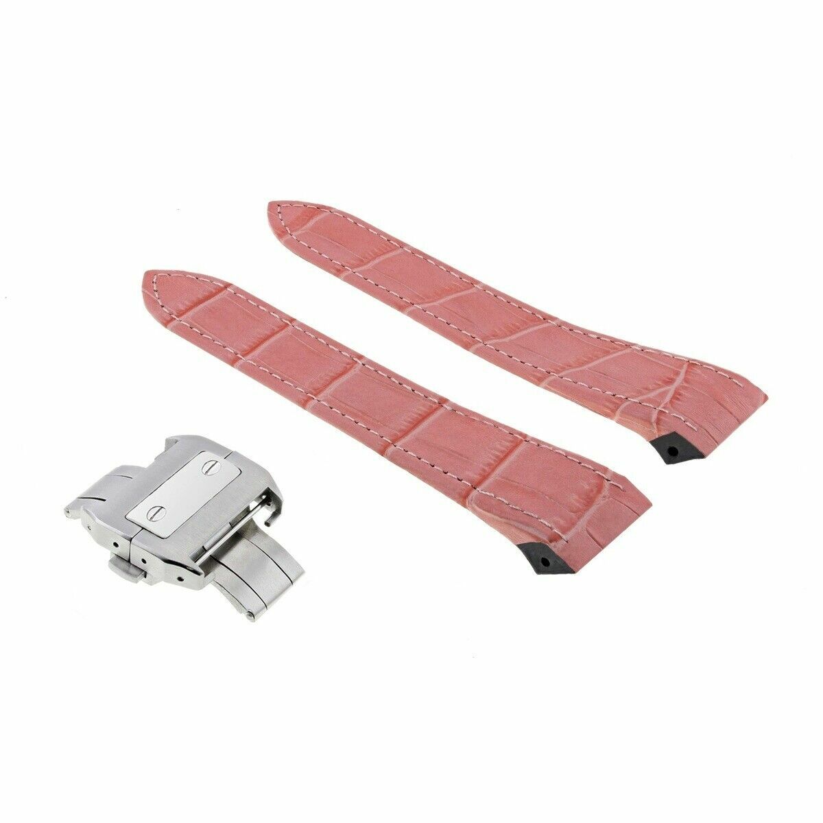 24.5MM LEATHER STRAP BAND FOR CARTIER SANTOS 100 CHRONO XL 2740 CLASP PEARL PINK