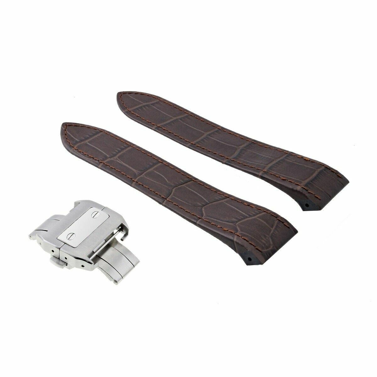 COMPLETE 24.5MM LEATHER STRAP BAND FOR CARTIER SANTOS 100 CHRONO XL DARK BROWN