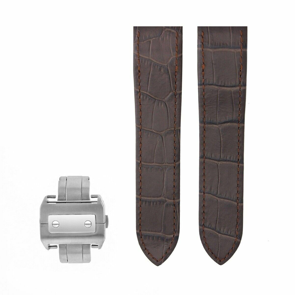 COMPLETE 24.5MM LEATHER STRAP BAND FOR CARTIER SANTOS 100 CHRONO XL DARK BROWN