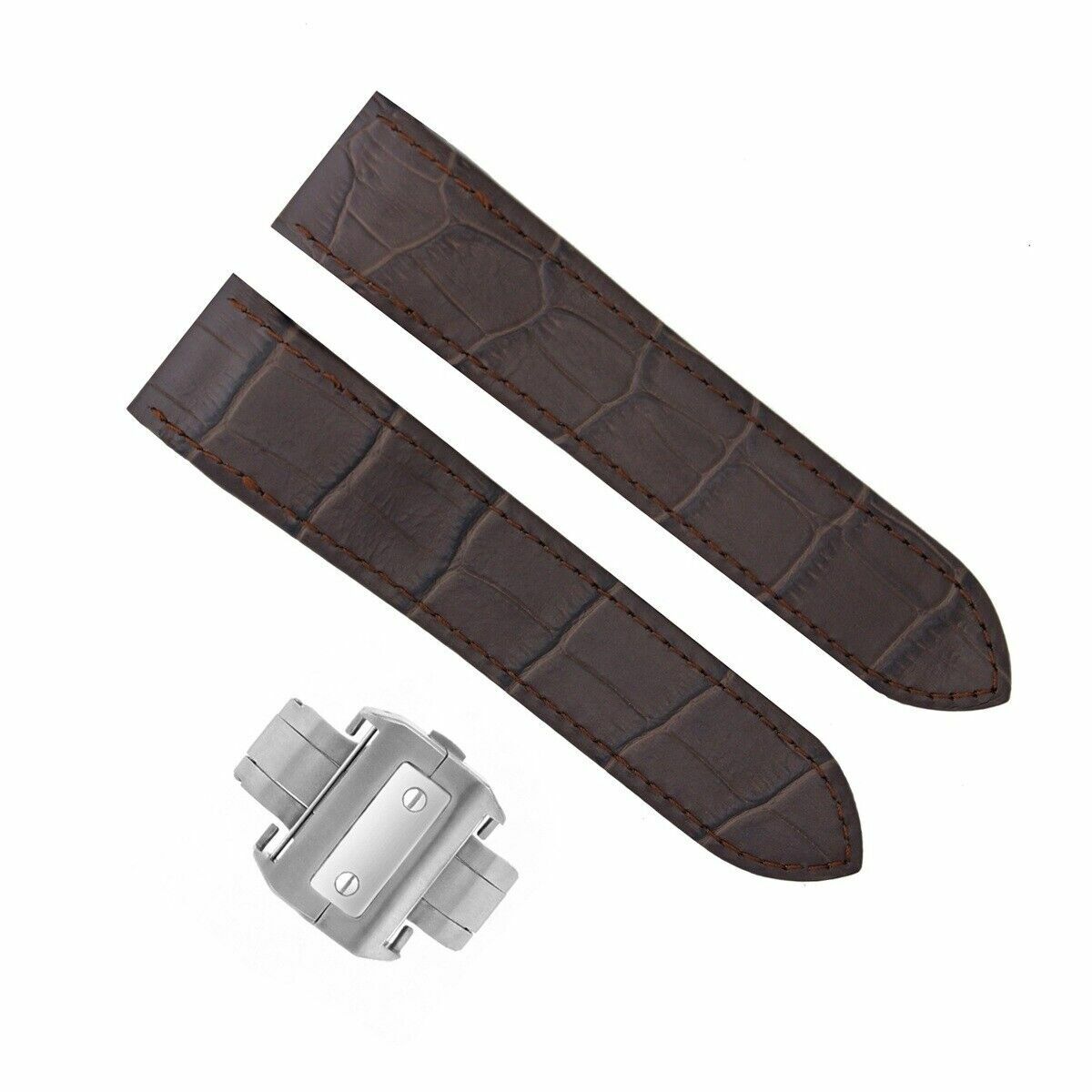 COMPLETE 24.5MM LEATHER STRAP BAND FOR CARTIER SANTOS 100 CHRONO XL DARK BROWN