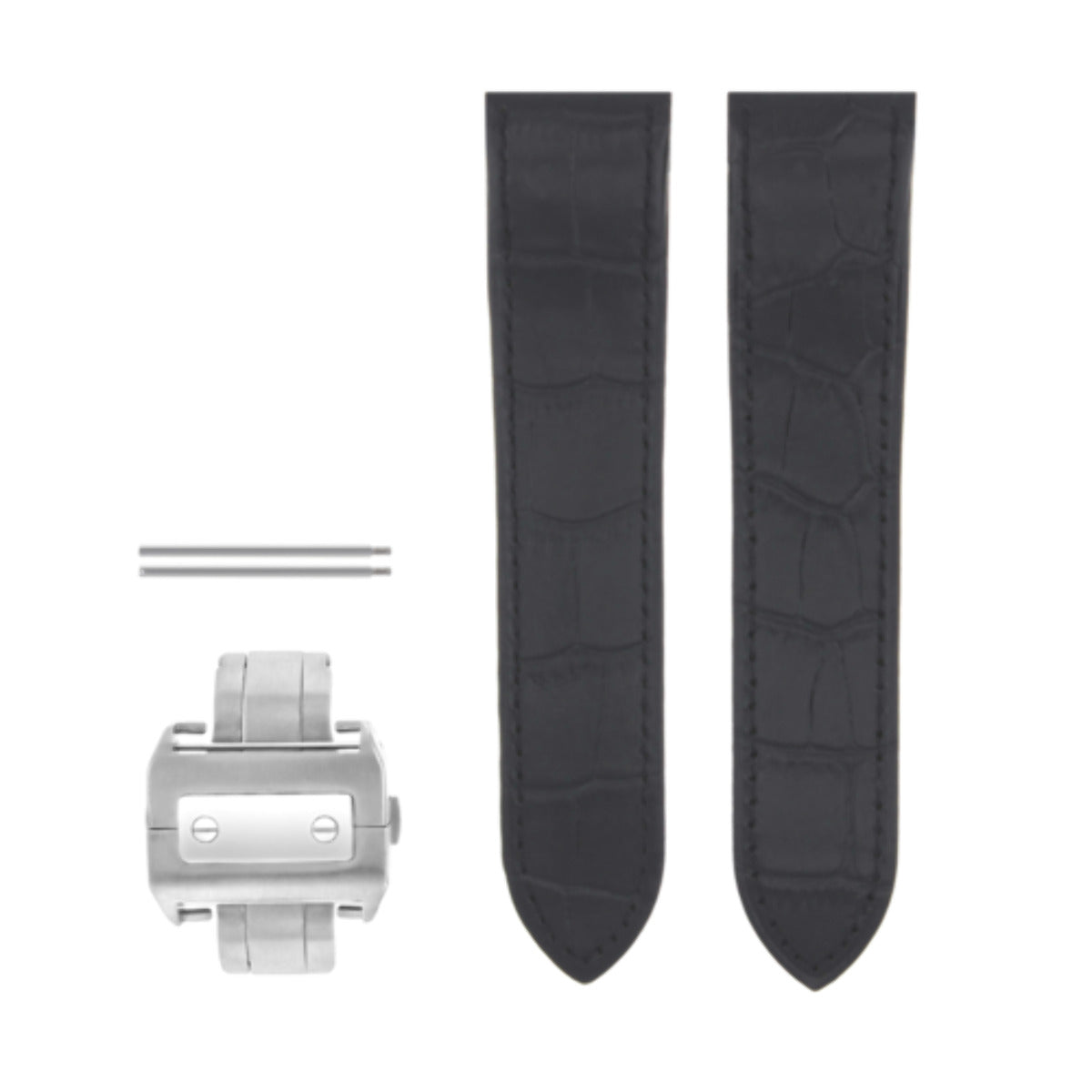 COMPLETE 24.5MM LEATHER BAND STRAP GATOR FOR CARTIER SANTOS 100 CHRONO XL BLACK