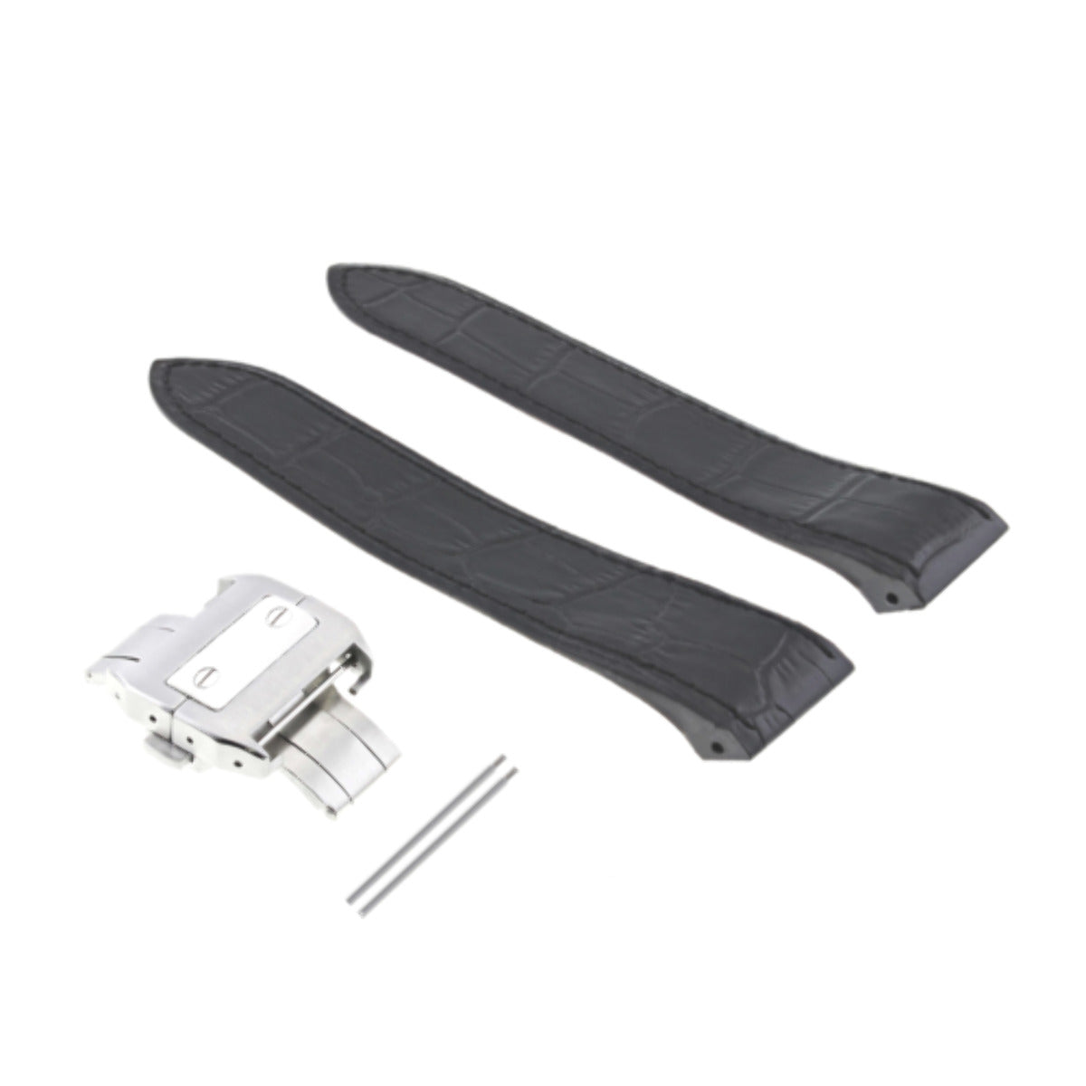 COMPLETE 24.5MM LEATHER BAND STRAP GATOR FOR CARTIER SANTOS 100 CHRONO XL BLACK