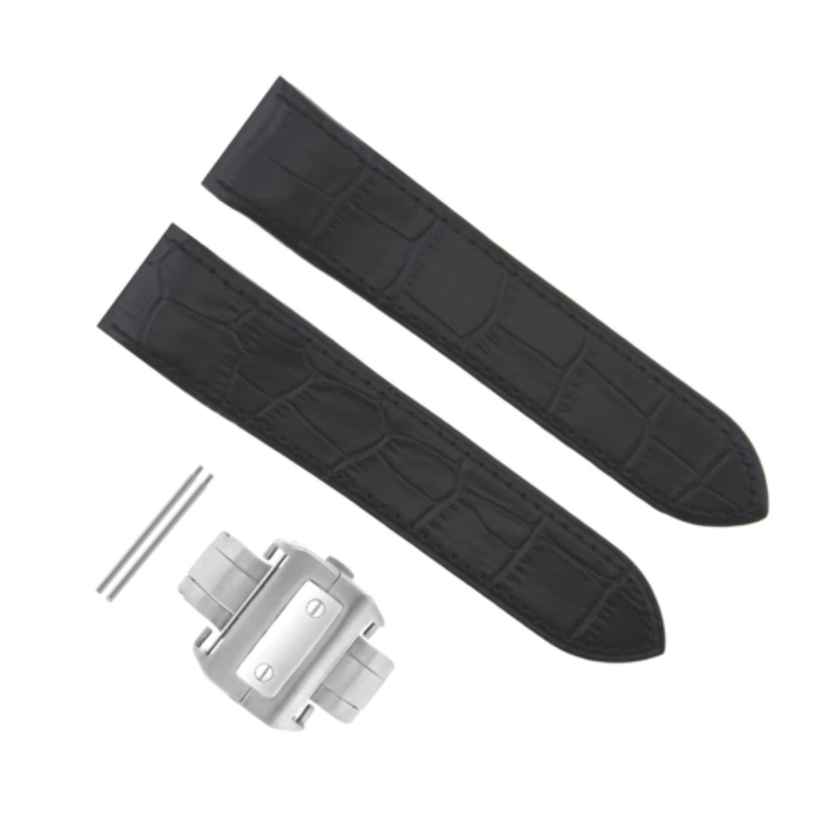 COMPLETE 24.5MM LEATHER BAND STRAP GATOR FOR CARTIER SANTOS 100 CHRONO XL BLACK