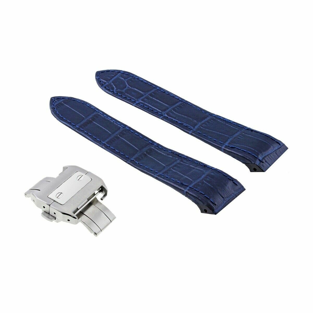 24.5MM LEATHER STRAP DEPLOYMENT FIT CARTIER SANTOS 100 CHRONO XL + CLASP BLUE