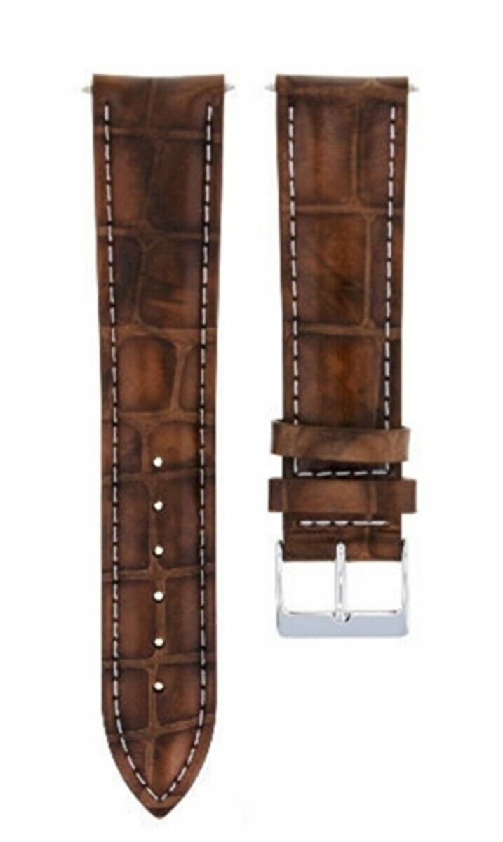 19MM/16MM LEATHER WATCH BAND STRAP FOR ROLEX CELLINI LIGHT BROWN WHITE STITCH