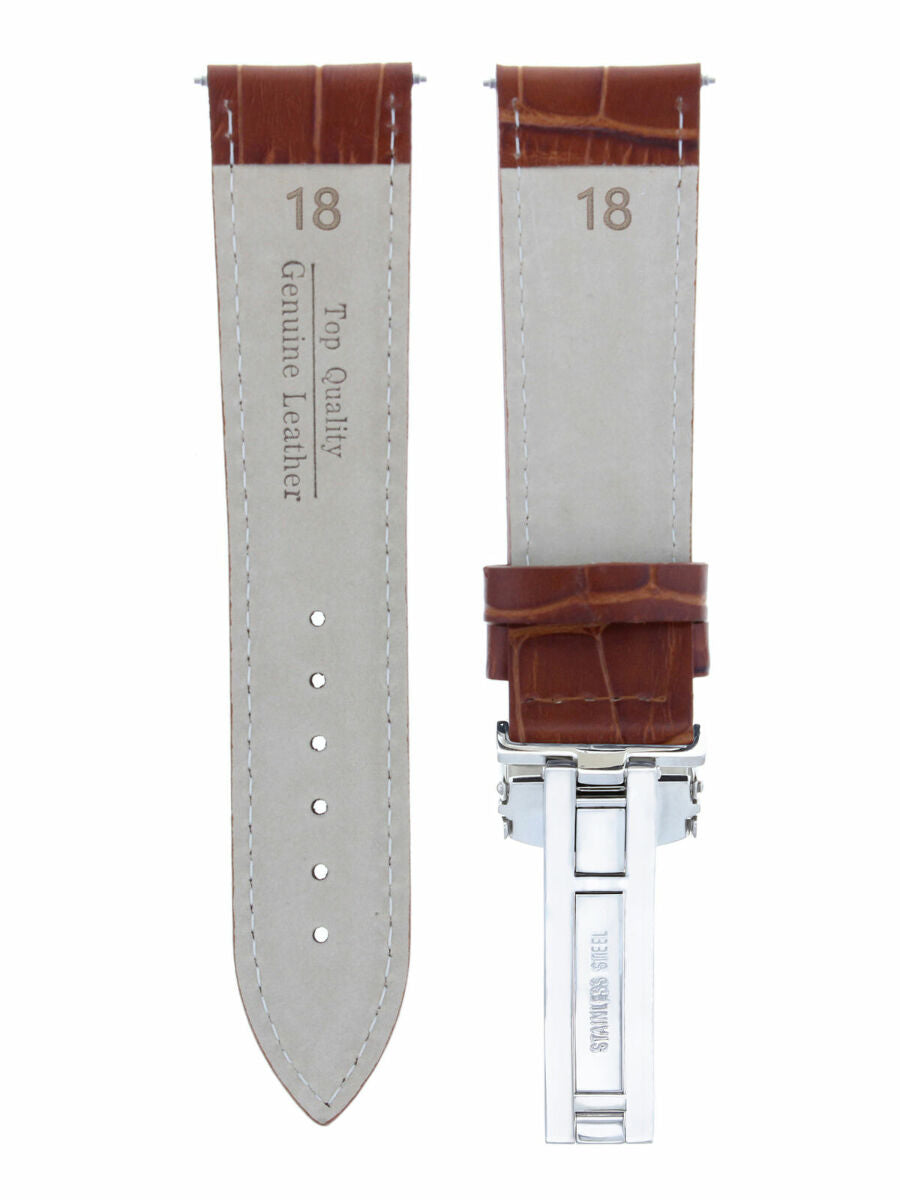 18MM LEATHER WATCH BAND STRAP FOR TAG HEUER CARRERA DEPLOYMENT CLASP L/BROWN