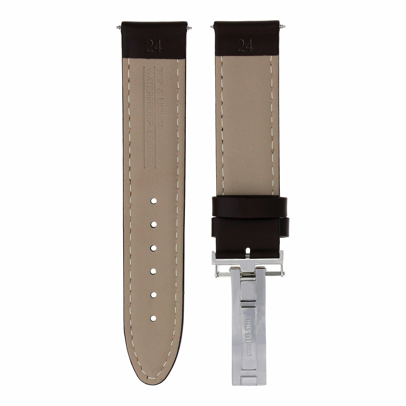 24MM SMOOTH LEATHER WATCH BAND STRAP FOR LONGINES WATCH DEPLOYMENT CLASP D/BROWN